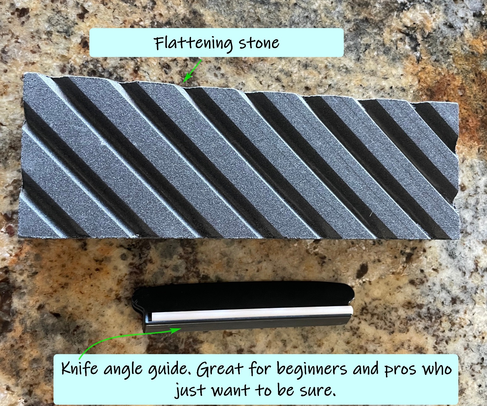 Amazon Basics Whetstone Knife Sharpening Stone Set, Double-sided 400/1000 and 3000/8000 Grit Stones, Flattening Stone with Angle Guide, Non-Slip Bamboo Base, 3 Count, Black & Grey customer photo 1