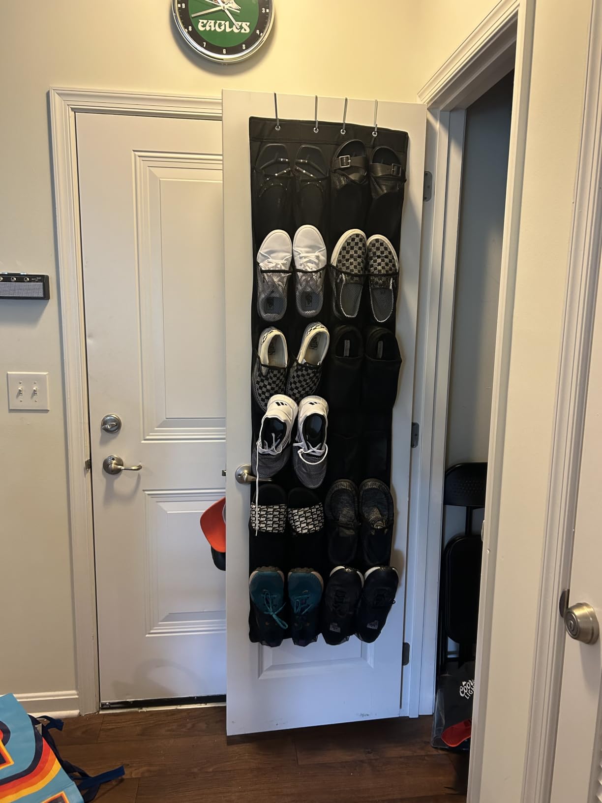 GORILLA GRIP Over the Door Shoe Organizer, 24 Large Breathable Mesh Pockets, Linen customer photo 1