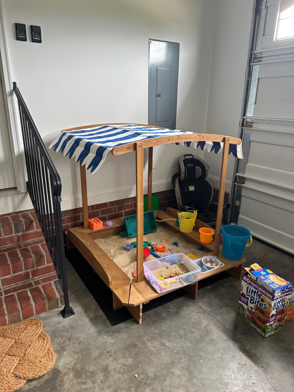 Best Choice Products Kids Wooden Cabana Sandbox Play Station for Children, Outdoor, Backyard w/ 2 Bench Seats, UV-Resistant Canopy Shade, Fabric Sandpit Cover, 2 Side Buckets - Natural customer photo 2