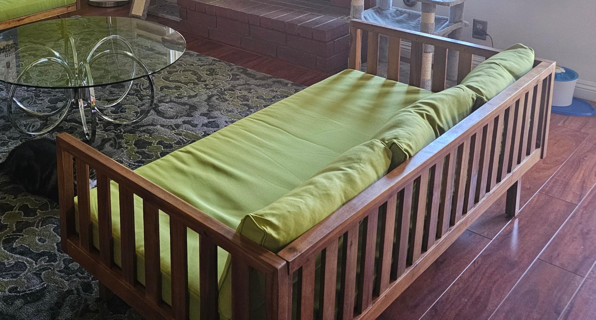 Christopher Knight Home Tina Outdoor 3 Seater Acacia Wood Daybed, Teak Finish, Light Grey customer photo 2
