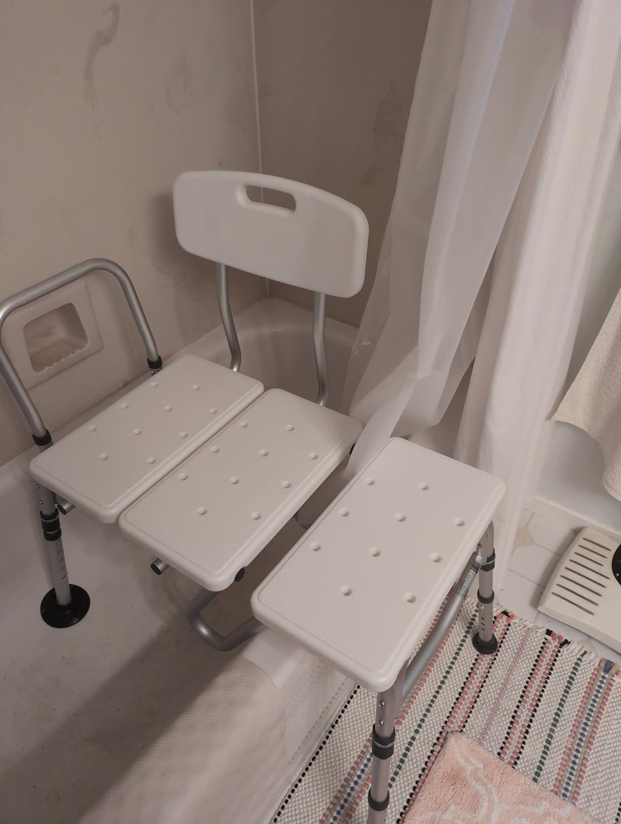 Drive Medical Splash Defense Tub Transfer Bench for Bathtub - U-Shaped Shower Curtain Guard - Adjustable Height - Reversible Design - 400 Lb Capacity - Safe Bathing Aid - White customer photo 2