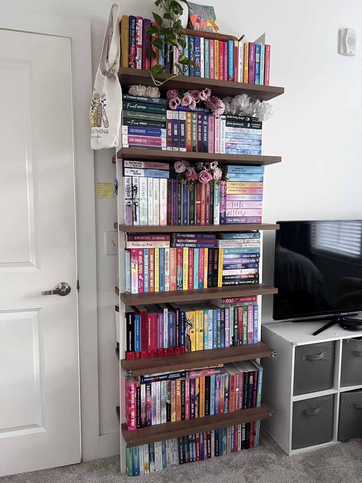 Theo 6-Shelf Tall Bookcase, Wall Mount Bookshelf with Reclaimed Wood and Industrial Metal Frame, Oak/Black customer photo 2
