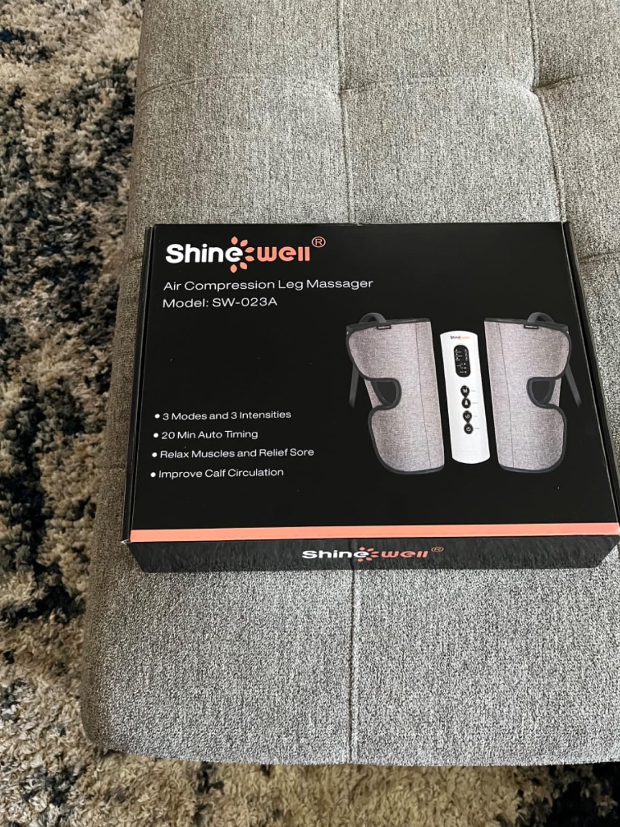 SHINE WELL Leg Compression Massager for Circulation and Pain Relief Fsa, Air Compression Calf Massager with 3 Modes 3 Intensities 2 Timing, for Restless Legs Syndrome Relief, Wellness Gift for Mom Dad customer photo 1