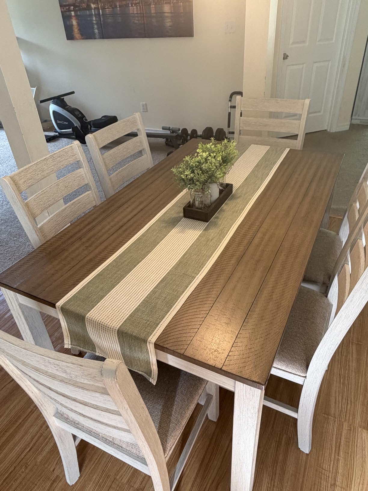 Signature Design by Ashley Caitbrook Rustic 7-Piece Dining Set - Rectangular Table with 6 X-Back Upholstered Chairs, Gray customer photo 2