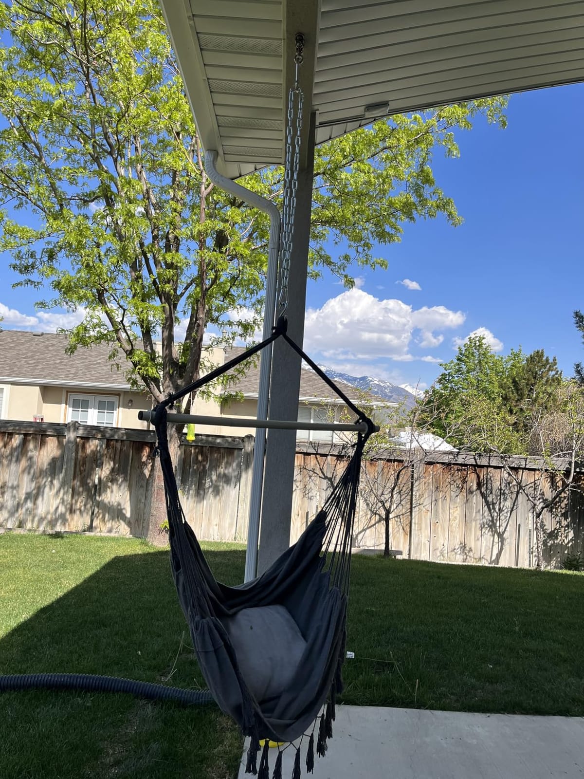 Y-STOP Hammock Chair Hanging Rope Swing Chair, Max 500 Lbs, 2 Seat Cushions Included, Removable Steel Spreader Bar with Anti-Slip Rings, Hardware kit-for Indoor Outdoor (Dark Grey) customer photo 2