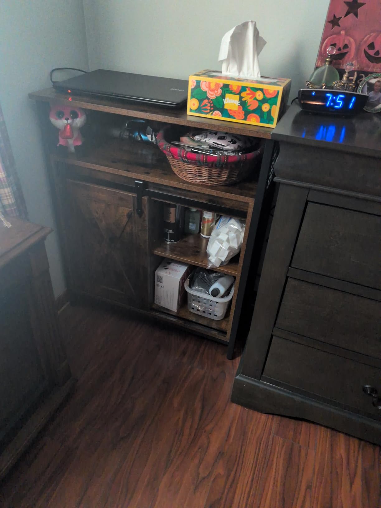 VASAGLE Buffet Cabinet, Coffee Bar Storage Cabinet, Sideboard with 2 Sliding Barn Doors, Adjustable Shelves, for Living Room, Rustic Brown and Ink Black customer photo 2