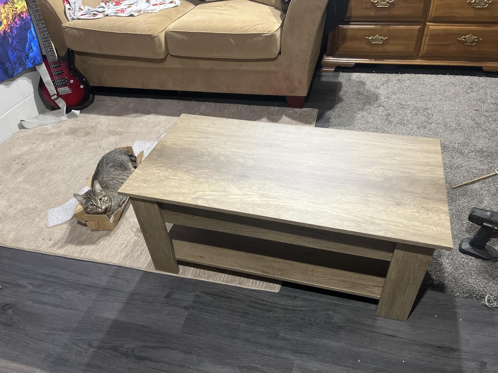 Yaheetech Lift Top Coffee Table with Hidden Compartment and Storage Shelf, Rising Tabletop Dining Table for Living Room Reception Room, 38.6in L, Grey customer photo 1
