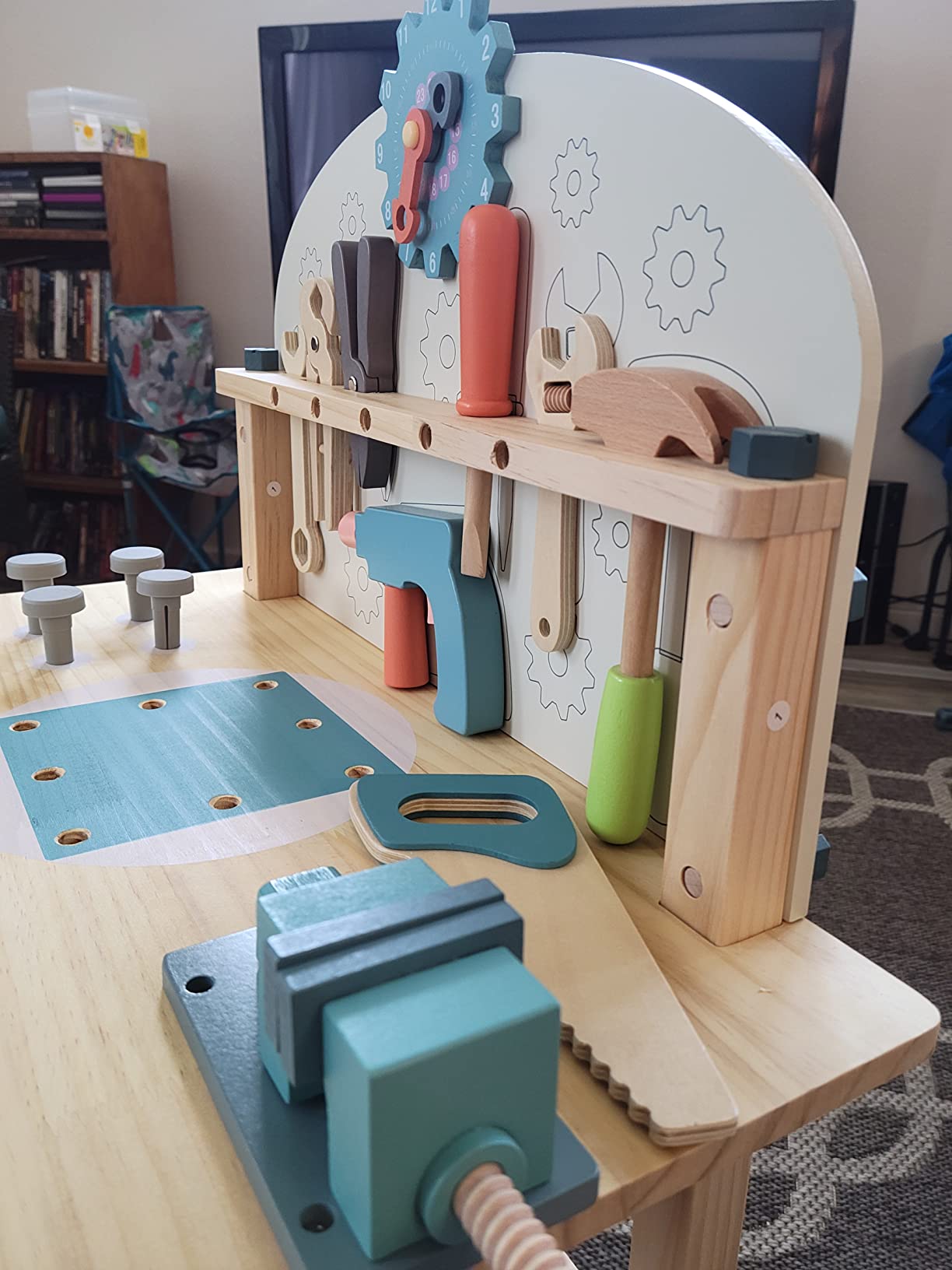 ROBUD Wooden Play Tool Workbench Set for Kids, Construction Toy Bench with Realistic Tools and Accessories customer photo 2