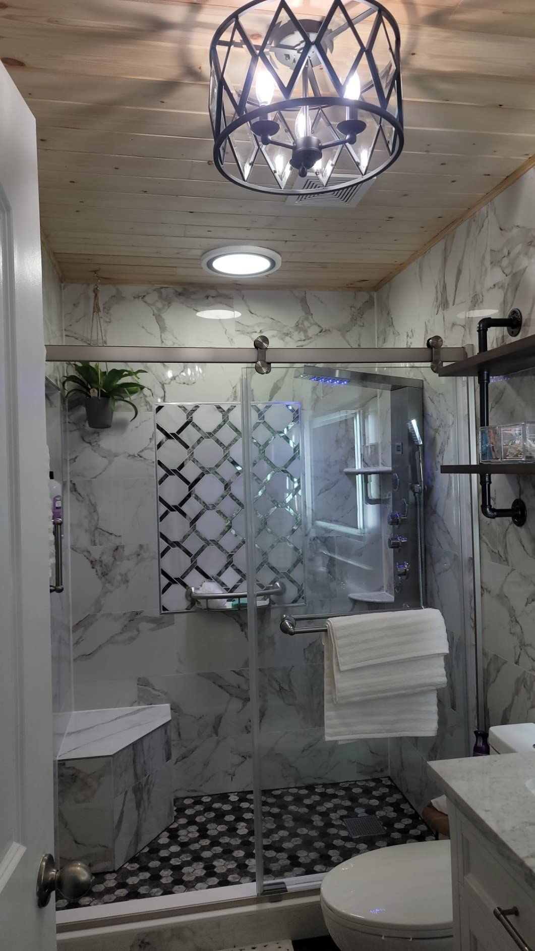 6-in-1 LED Shower Panel Tower System Stainless Steel Brushed Nickel | Rainfall + waterfall head | Massage jets | Handheld shower | Tub spout | LED display | Wall mount customer photo 2