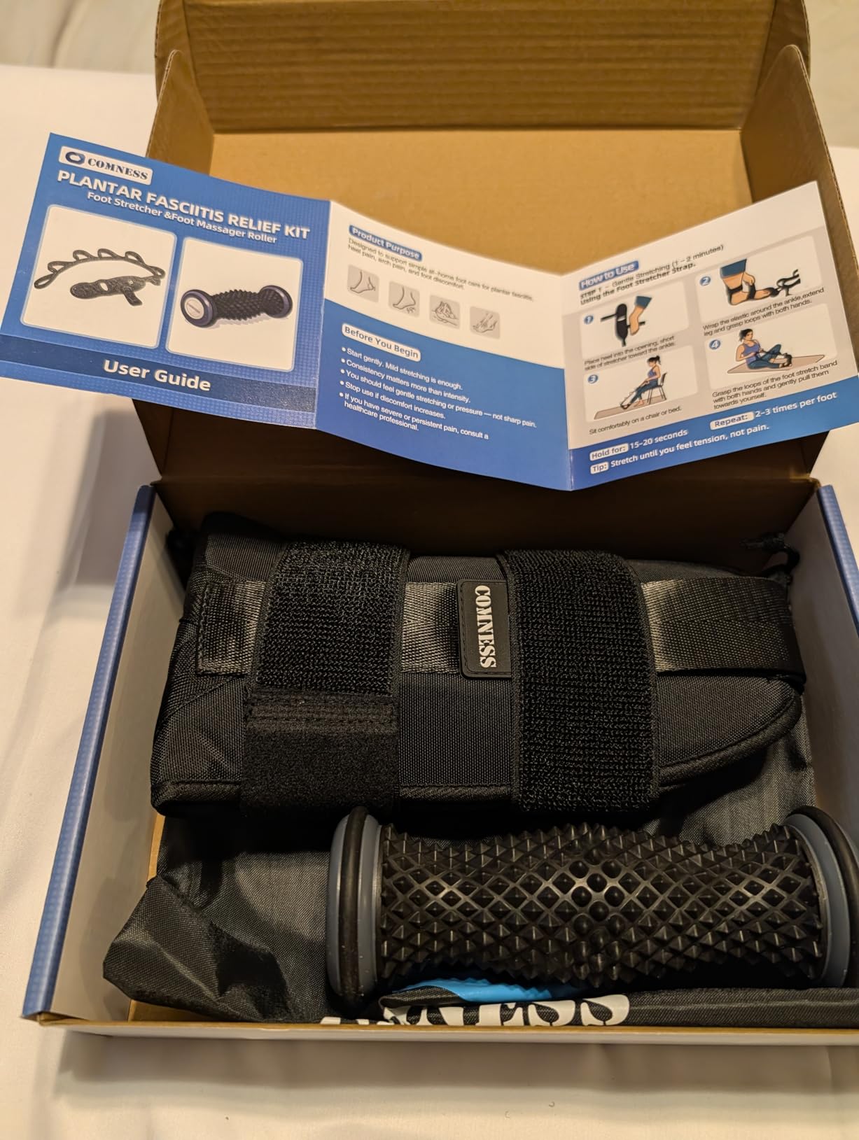 comness Foot and Calf Stretcher-Stretching Strap For Plantar Fasciitis, Heel Spurs, Foot Drop, Achilles Tendonitis & Hamstring. Yoga Foot & Leg Stretch Strap (Black) customer photo 1