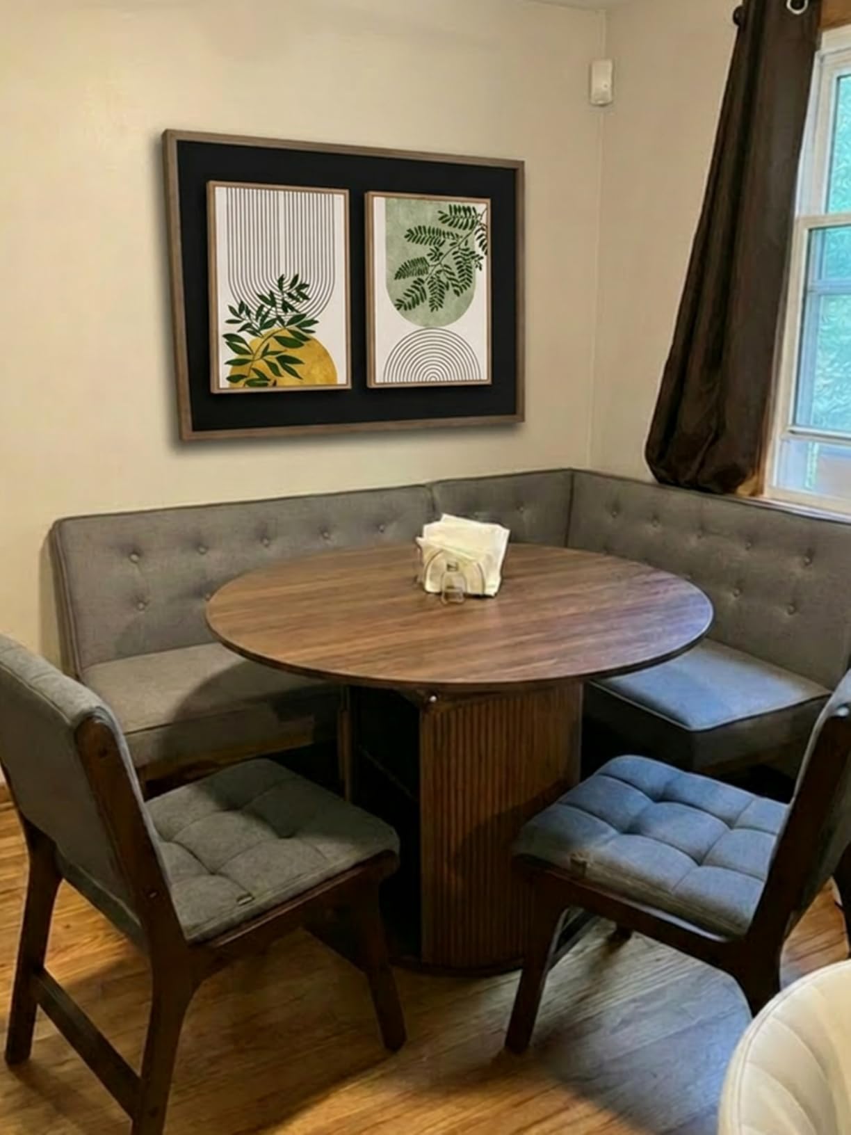 Baxton Studio Arvid Mid-Century Modern Tan Faux Leather Upholstered and Walnut Brown Finished Wood 2-Piece Dining Corner Sofa Bench customer photo 1