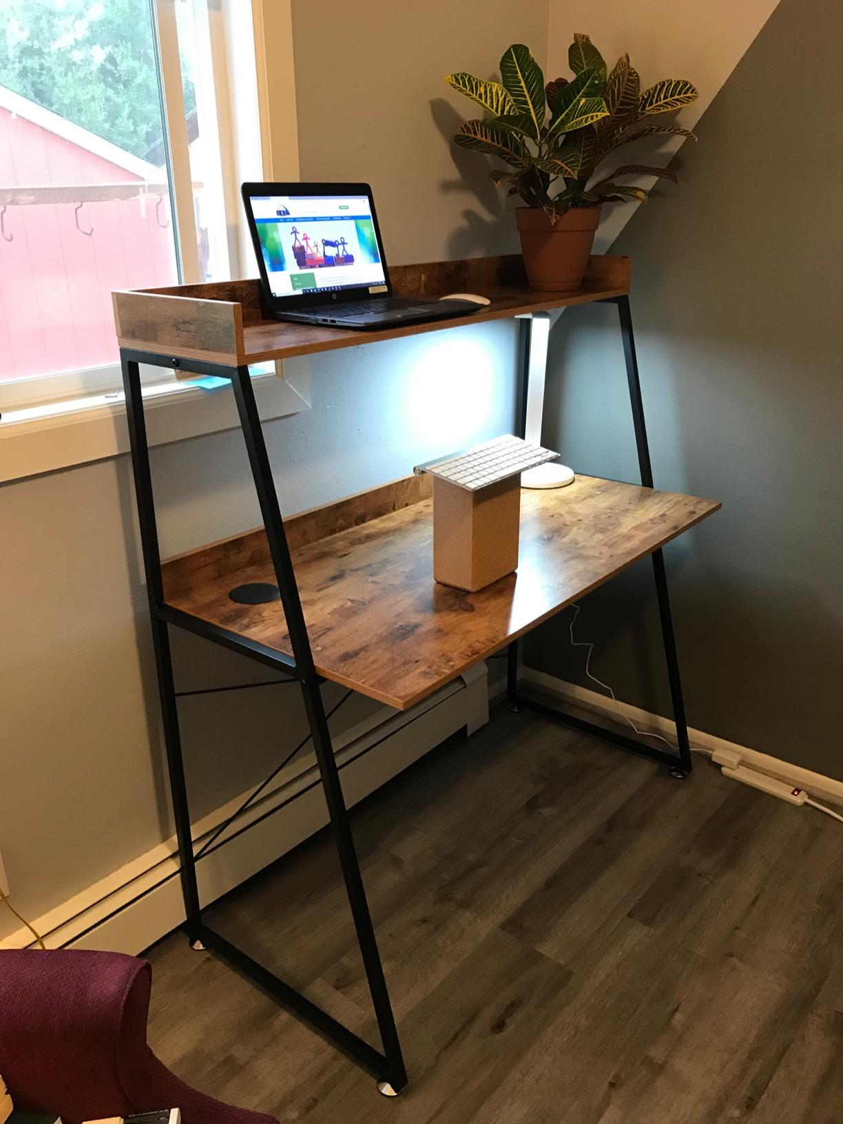 DESIGNA 48 Inch Ladder Desk with Storage Shelves, 2-Tier Home Office Students Study Writing PC Computer Gaming Table with Bookshelf Modern Workstation for Small Space Saving, Metal Frame, Rustic Brown customer photo 1