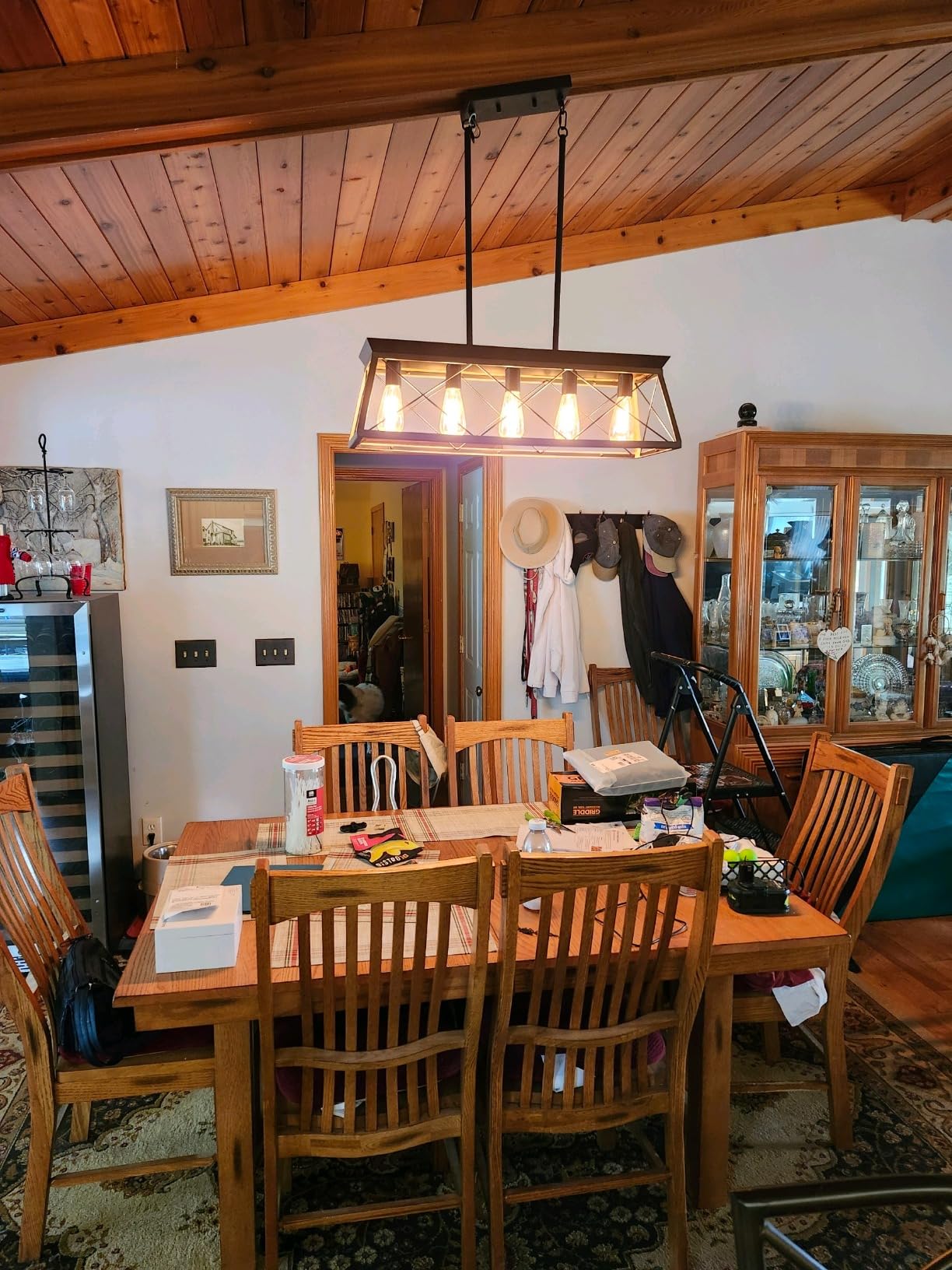 Farmhouse Chandeliers for Dining Room, Rustic Kitchen Island Light Fixture, 5-Light Linear Pendant Lighting Rectangular Chandelier, Metal Solid Ceiling Lights customer photo 1
