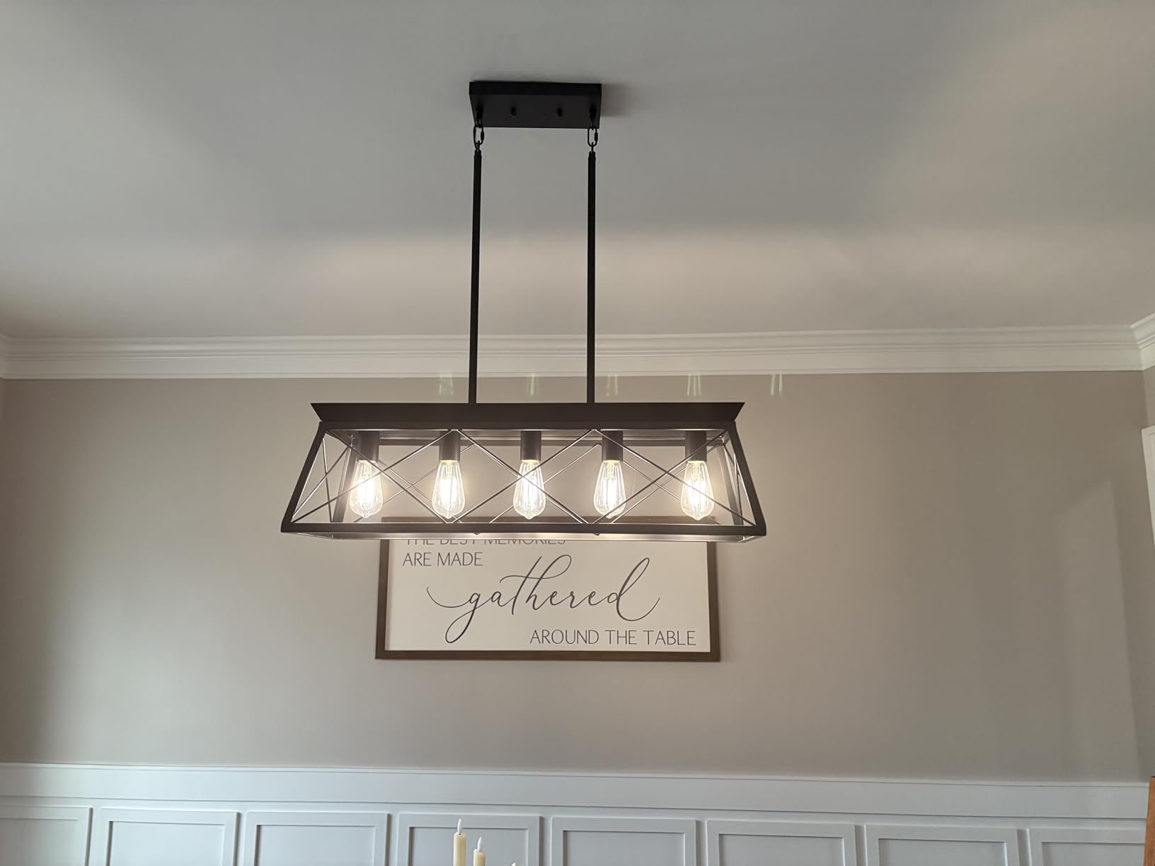 Farmhouse Chandeliers for Dining Room, Rustic Kitchen Island Light Fixture, 5-Light Linear Pendant Lighting Rectangular Chandelier, Metal Solid Ceiling Lights customer photo 2