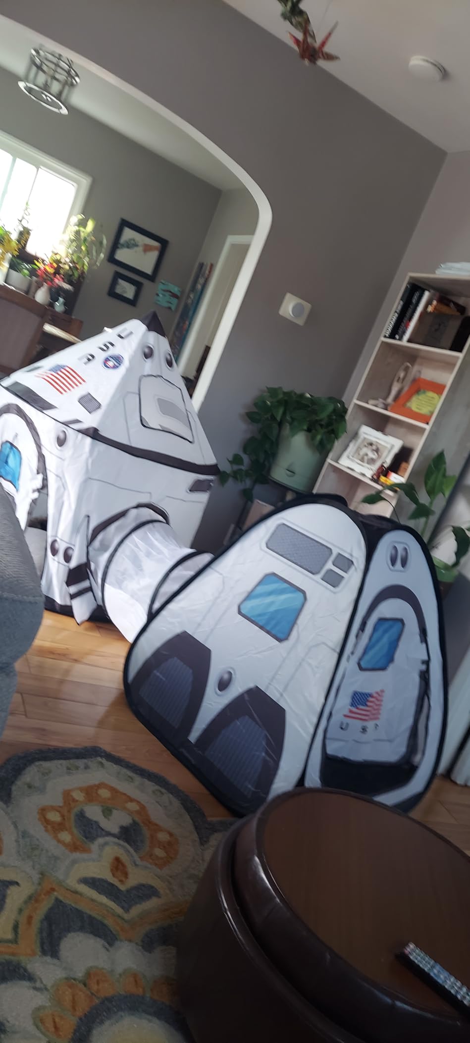 JOYIN White Rocket Ship Pop up Play Tent with Tunnel and Playhouse Kids Indoor Outdoor Spaceship Tent Set customer photo 2