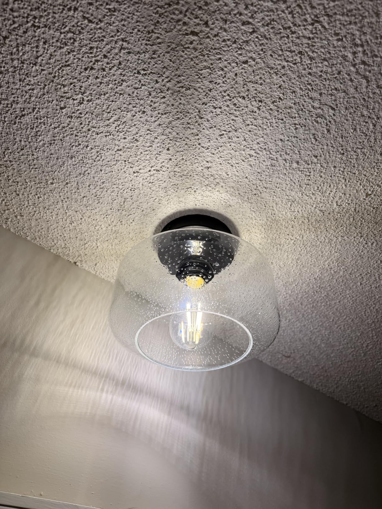 Industrial Semi Flush Mount Ceiling Light, 800 Lumen LED Bulb Included, Seeded Glass Shade Farmhouse Light Fixture for Hallway Corridor Kitchen Bathroom Bedroom Passway customer photo 2