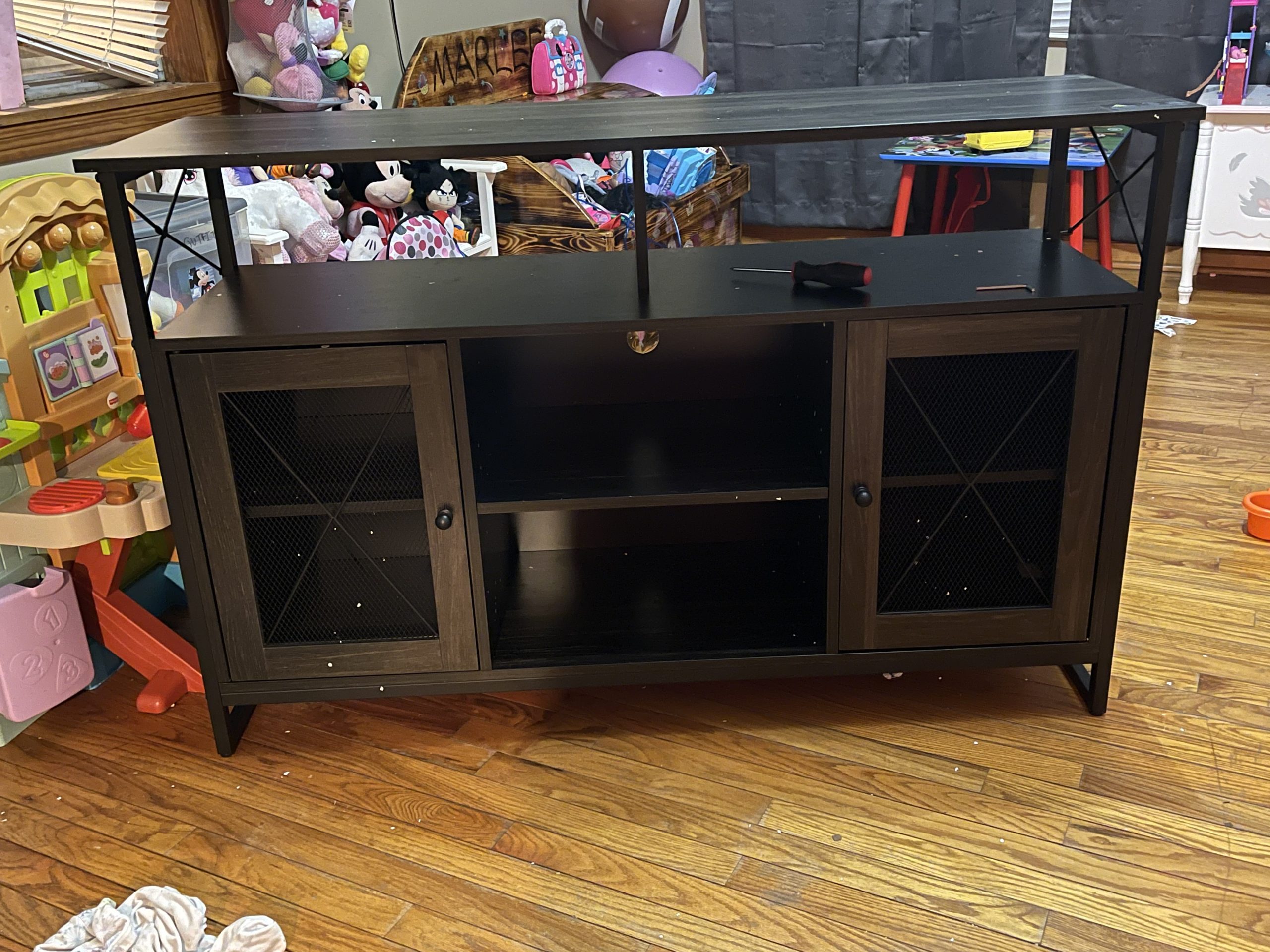 WLIVE TV Stand 55 inch TV, Tall Entertainment Center with Storage, Farmhouse Industrial TV Console for Bedroom Living Room, Charcoal Black customer photo 1