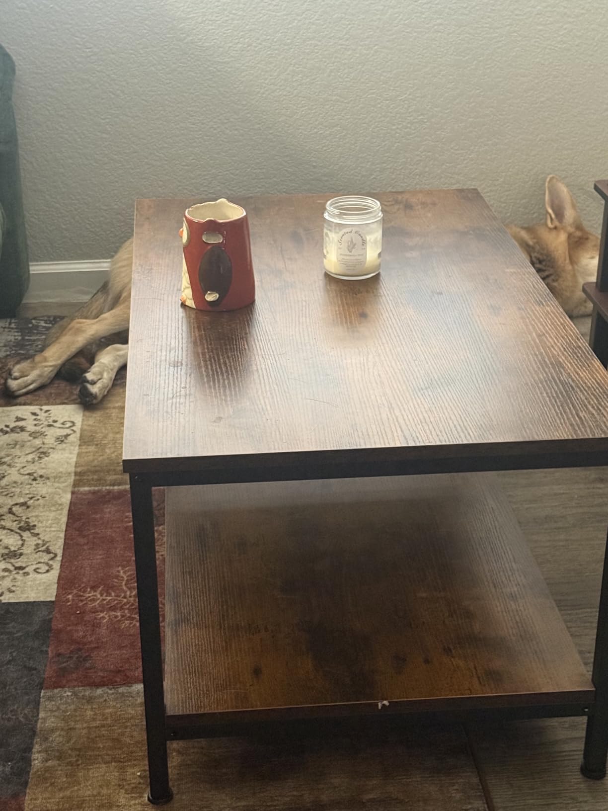 SUPER DEAL 2-Tier Industrial Coffee Table with Storage Shelf for Small Apartment Living Room, Rectangle Wood and Stable Metal TV Stand Side End Table, Rustic Brown customer photo 1