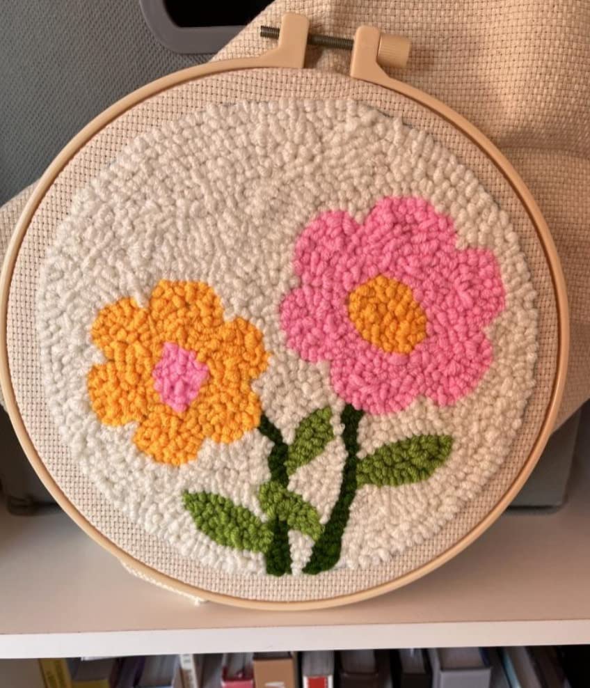 Pllieay 2 Set Punch Needle Embroidery Starter Kits Include Instructions, Punch Needle Fabric with Pattern, Yarns, Embroidery Hoops for Rug-Punch & Pinch Needle customer photo 1