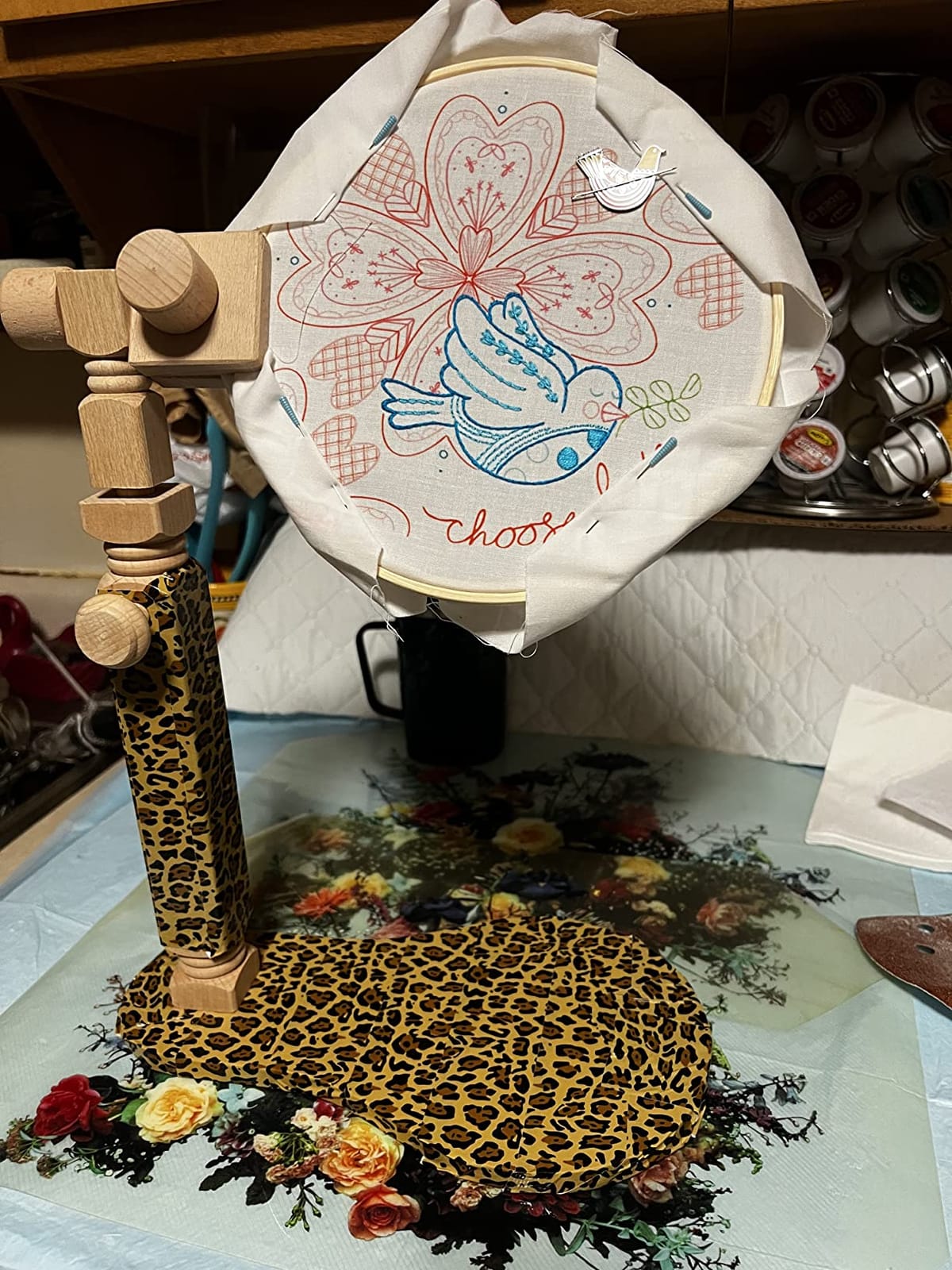Embroidery Hoop Stand - Rotated Cross Stitch Stand Lap, Easy to Use Natural Beech Wood Embroidery Hoop Holder customer photo 1