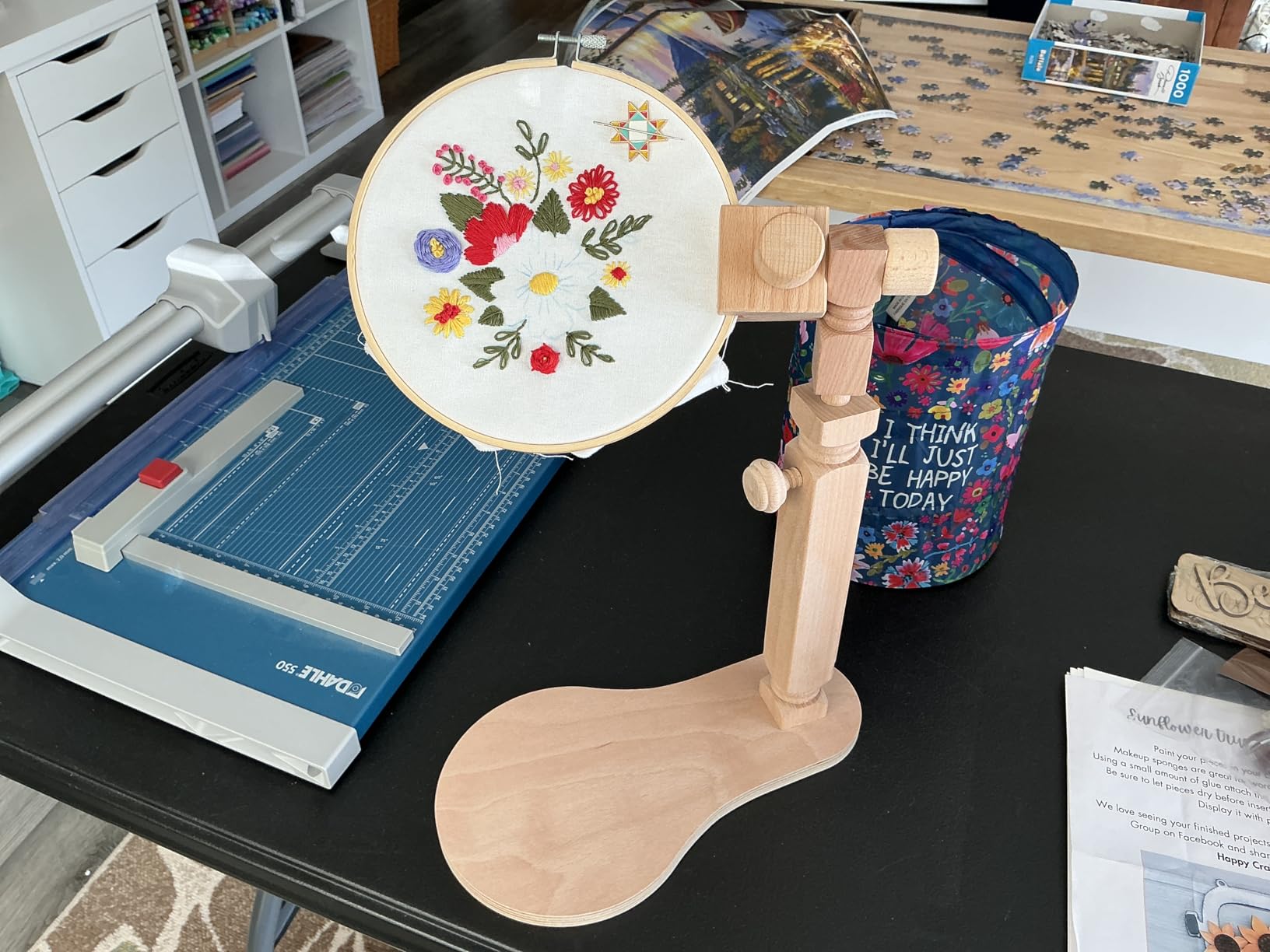 Embroidery Hoop Stand - Rotated Cross Stitch Stand Lap, Easy to Use Natural Beech Wood Embroidery Hoop Holder customer photo 2