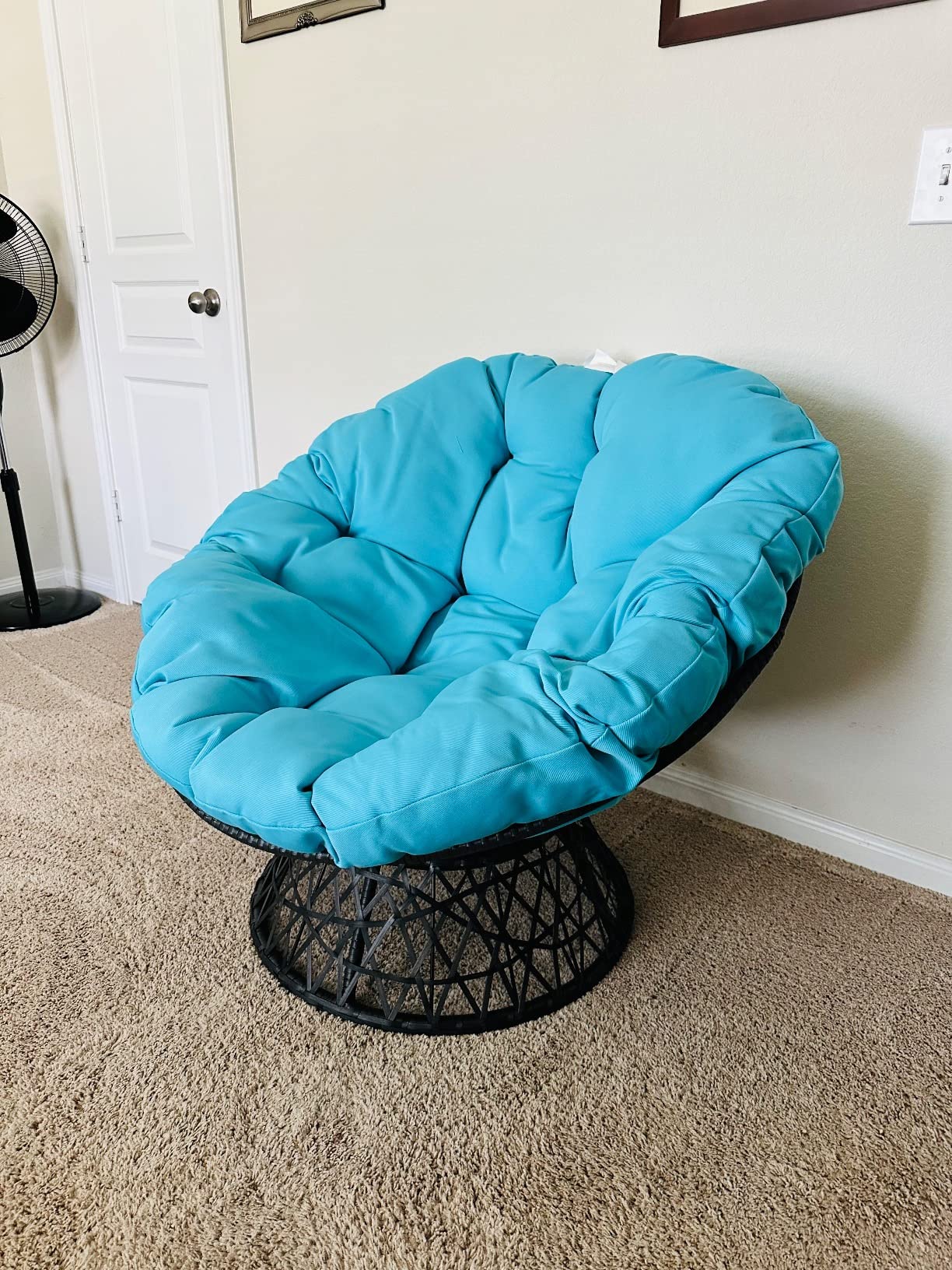 OSP Home Furnishings Wicker Papasan Chair with 360-Degree Swivel, Brown Frame with Brown Cushion customer photo 2