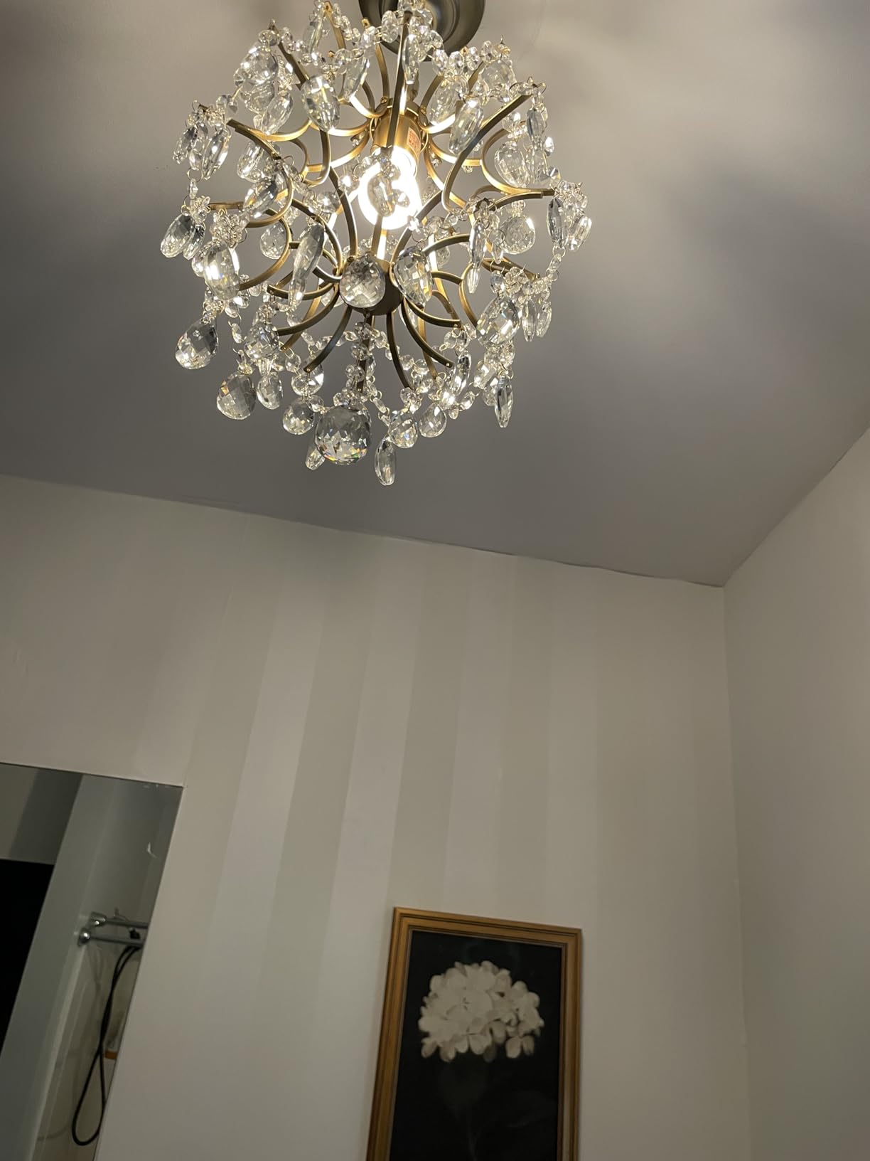 Bestier Modern Gold Pendant Chandelier Crystal Raindrop Lighting Ceiling Light Fixture Lamp for Dining Room Bathroom Bedroom Livingroom entryway 3 E12 Bulbs Required D16 in x H18 in customer photo 1