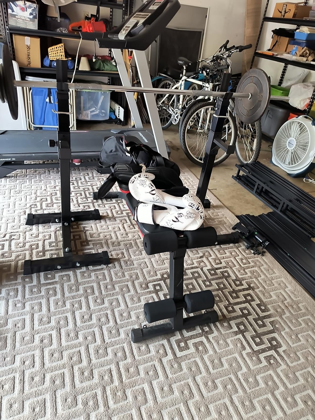 Pair of Adjustable Squat Rack 40inch-66inch Barbell Bracket Solid Steel Free Press Bench, Home Gym Portable Dumbbell Racks Stands, Family Sports Fitness Equipment,Black customer photo 1