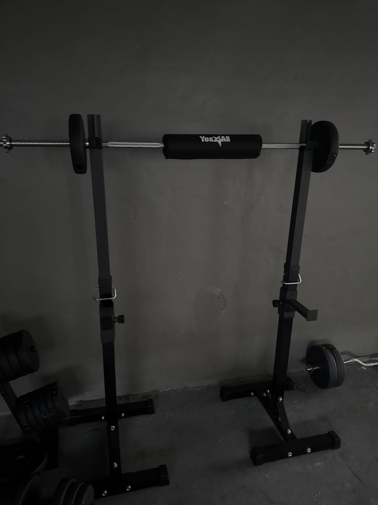 Pair of Adjustable Squat Rack 40inch-66inch Barbell Bracket Solid Steel Free Press Bench, Home Gym Portable Dumbbell Racks Stands, Family Sports Fitness Equipment,Black customer photo 2