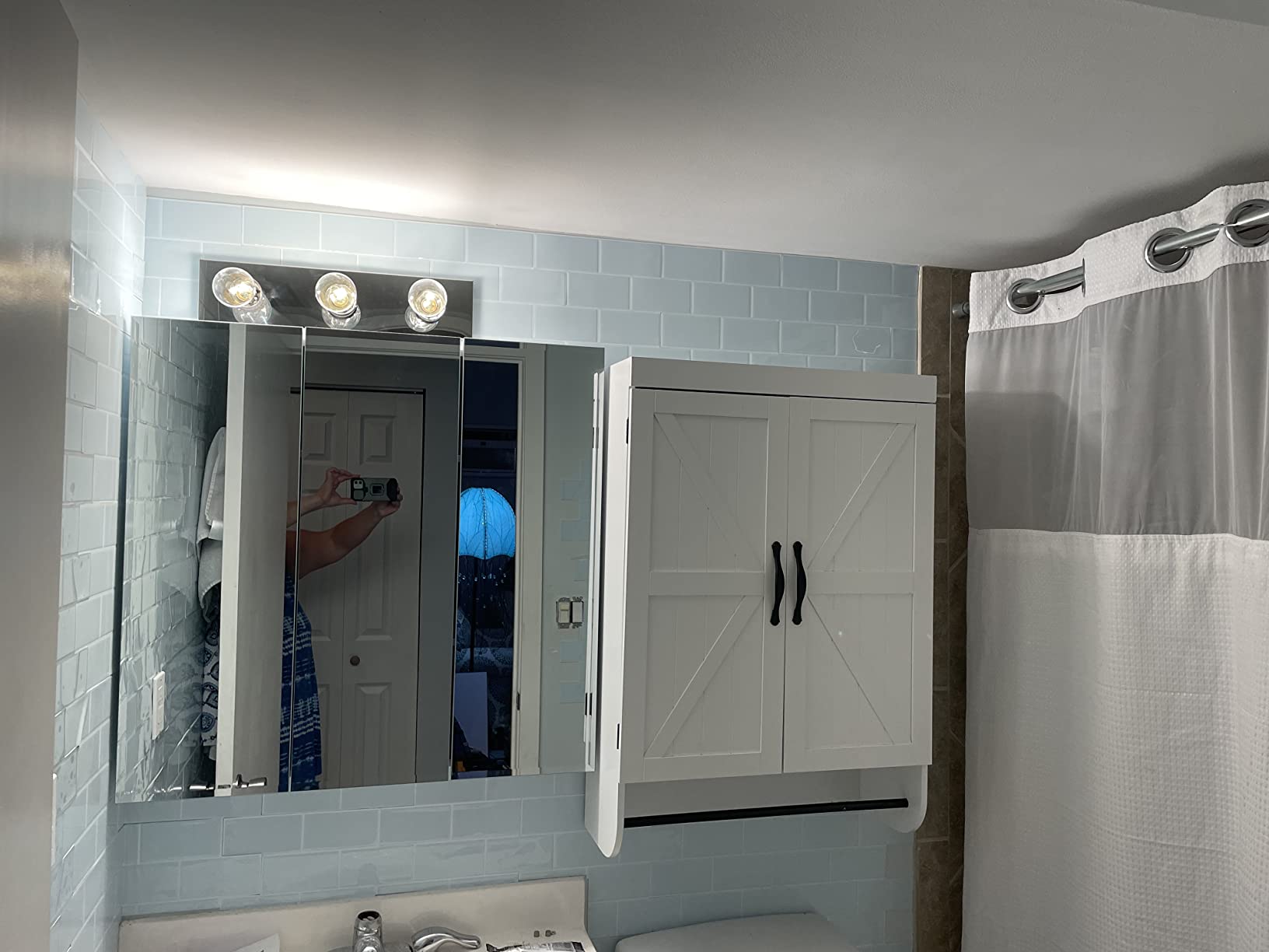 Design House Cyprus Bathroom Medicine Cabinet with Mirror, 25 Inch Recessed or Surface Mount Cabinet, 3 Frameless Mirrored Doors, 2 Shelves, White, Pre-Assembled customer photo 2