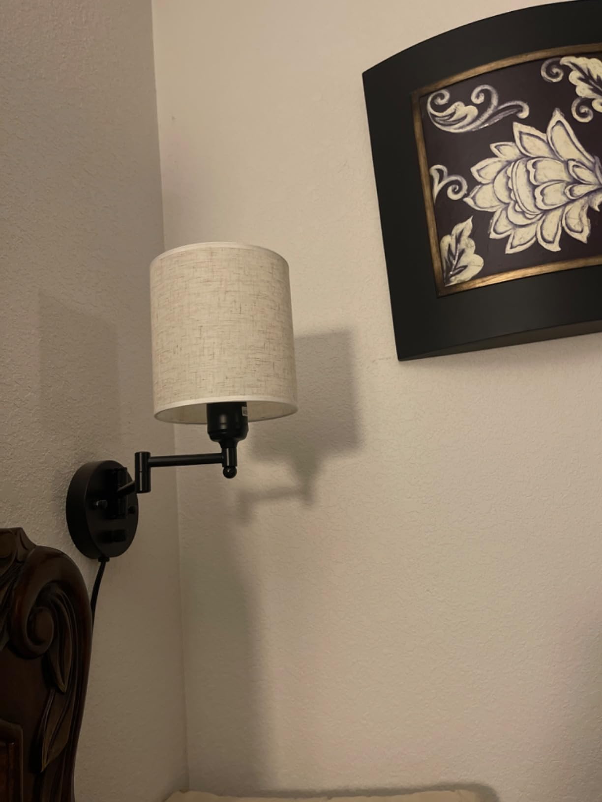 CADUKE Plug in Wall Light Set of 2, Swing Arm Wall Lamps, Modern Bedroom Wall Sconce Fixtures with Linen Lampshade for Reading Hallway Living Room customer photo 2
