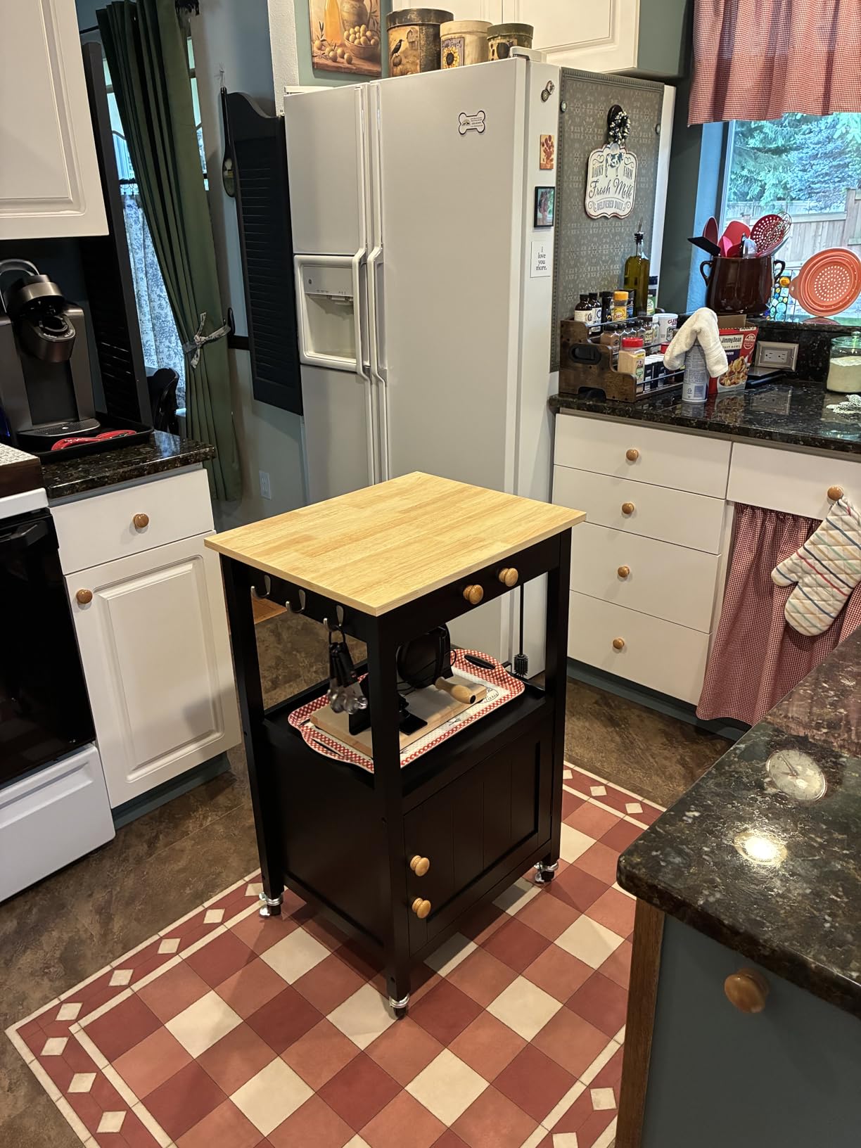 Yaheetech Rolling Kitchen Island Cart with Storage, 2 Tier, Wood Top, Small Kitchen Island on Lockable Wheels, Microwave Cart with Drawer, Cabinet customer photo 1