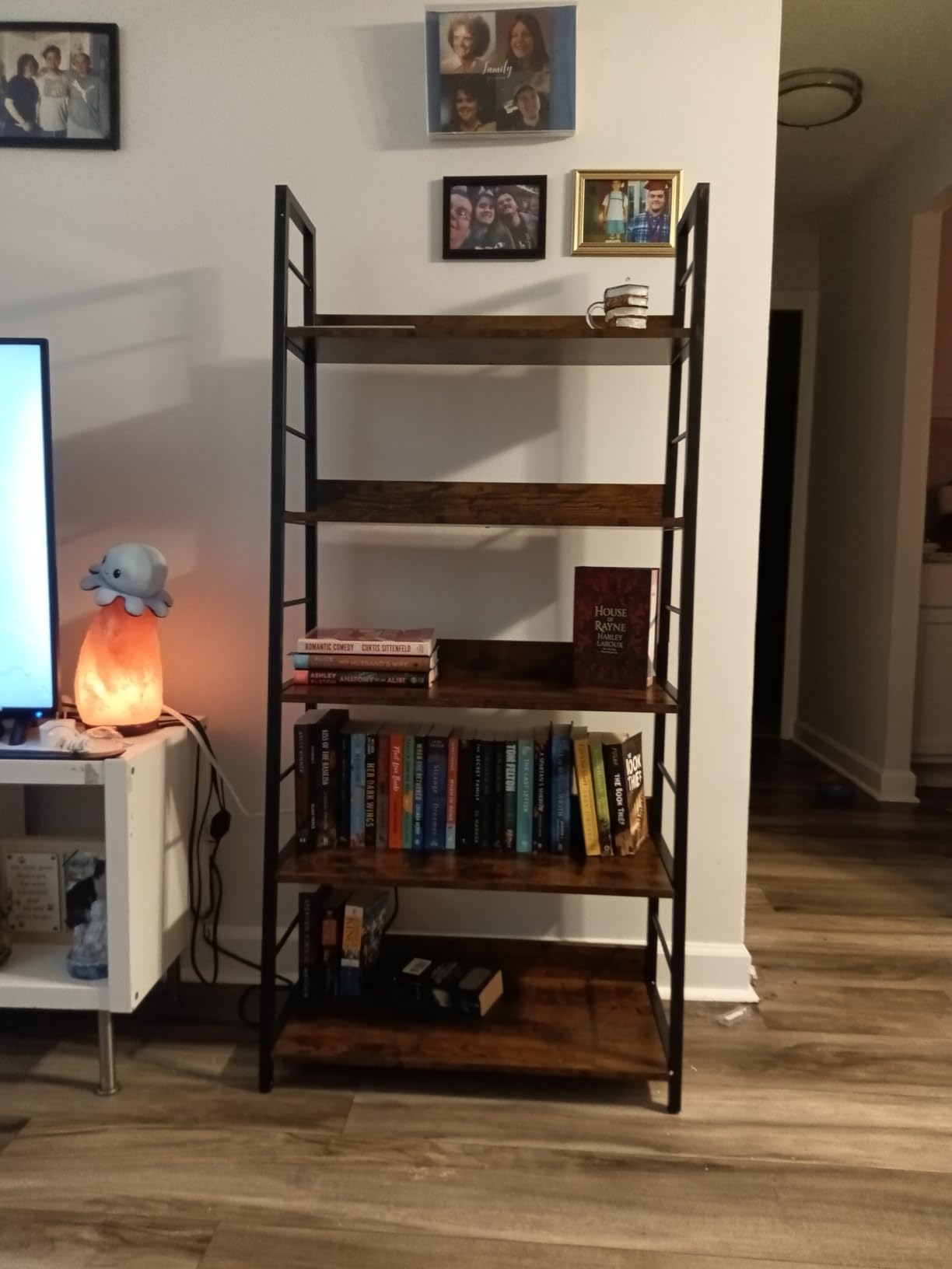 IRONCK 5 Tier Ladder Bookcase with Metal Frame Rustic Brown | Bookshelves and Bookcases, open display shelves; metal frame; shelf baffles; home office customer photo 1
