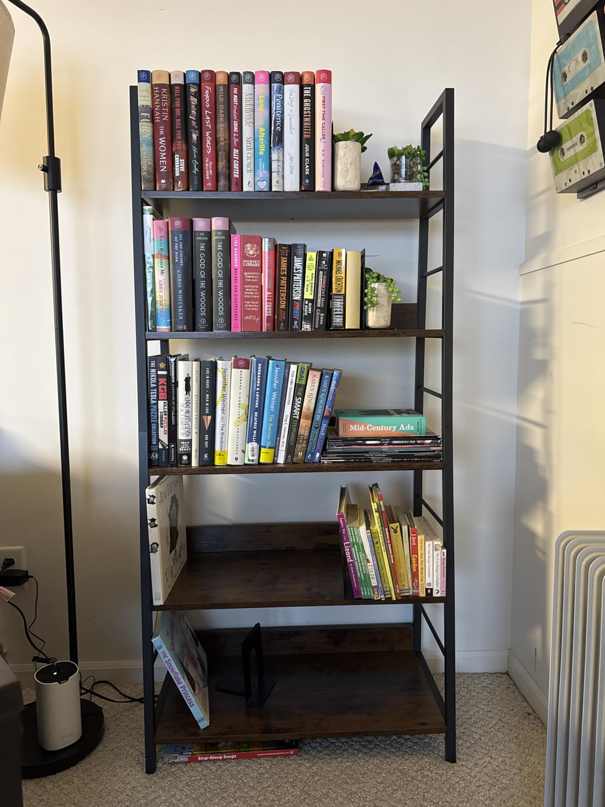 IRONCK 5 Tier Ladder Bookcase with Metal Frame Rustic Brown | Bookshelves and Bookcases, open display shelves; metal frame; shelf baffles; home office customer photo 2