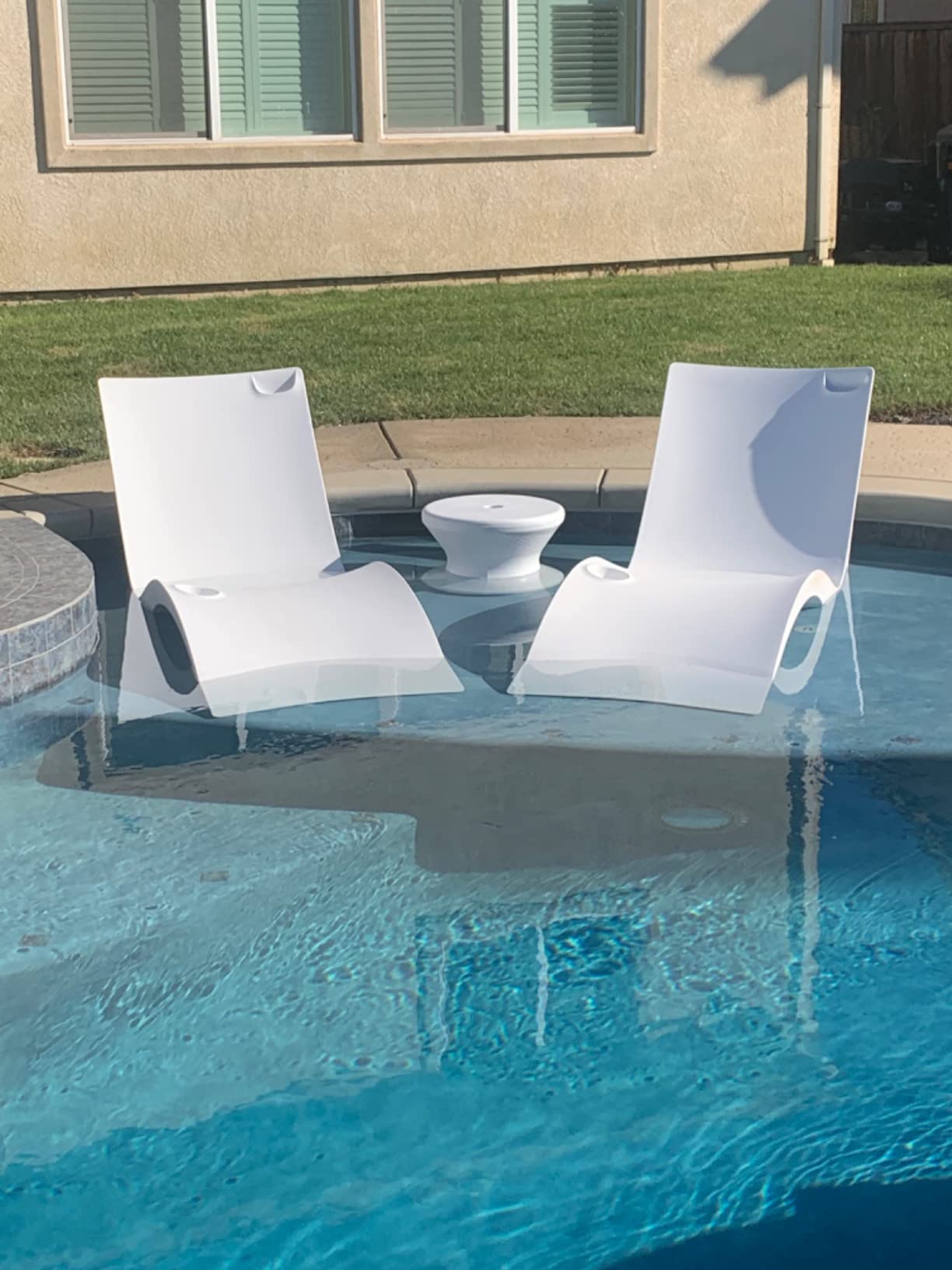 Floating Luxuries Kai Shelf Pool Lounger, Arctic White, Set of 2 | For Tanning Shelves Up to 9 in Deep | Built-In Cup and Phone Holder | UV20+ Rated Material | Drain Port | 73.5 x 26.5 Inches customer photo 1