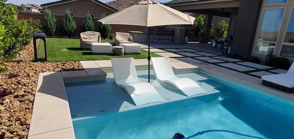 Floating Luxuries Kai Shelf Pool Lounger, Arctic White, Set of 2 | For Tanning Shelves Up to 9 in Deep | Built-In Cup and Phone Holder | UV20+ Rated Material | Drain Port | 73.5 x 26.5 Inches customer photo 2