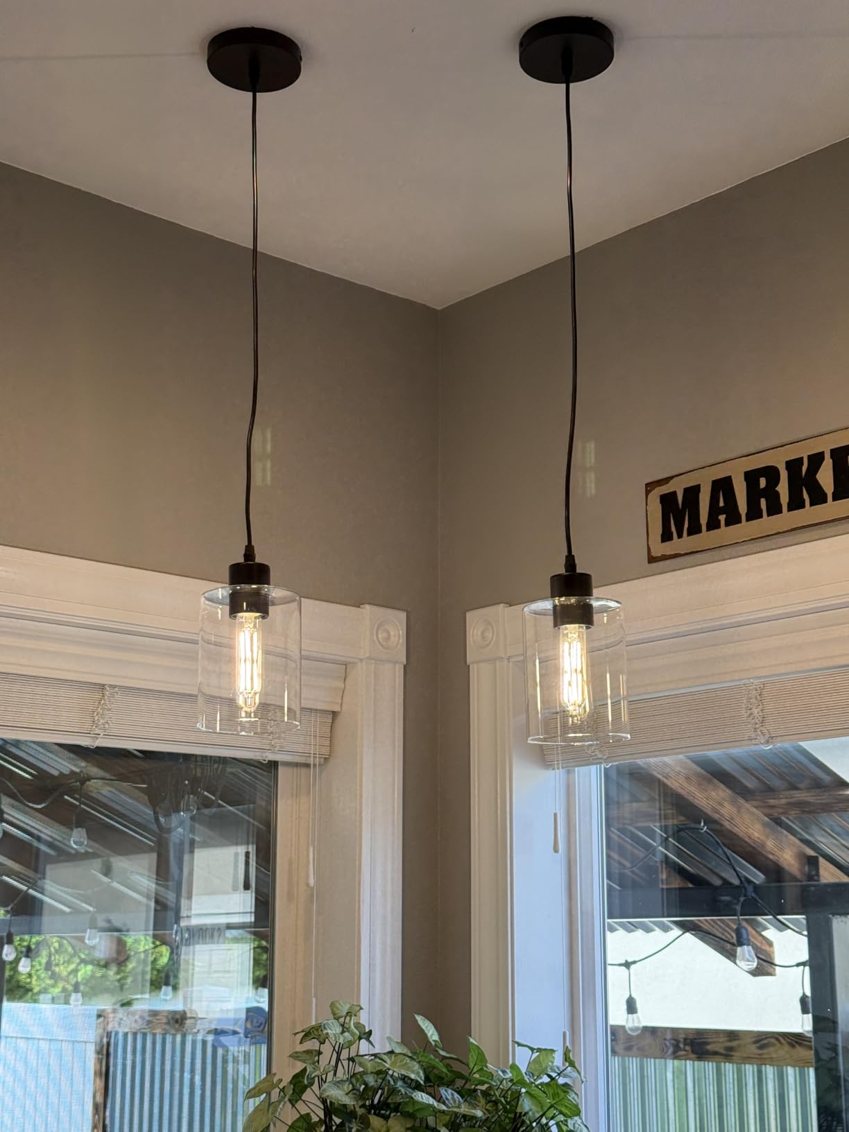 Modern Black Farmhouse Clear Glass Cylinder Pendant Light Fixture,Island Lights for Kitchen,Mini Pendant Lighting for Kitchen Island Decor - 4.75 Inch Shade 58 Inch Cord (Black 2 Pack) customer photo 1