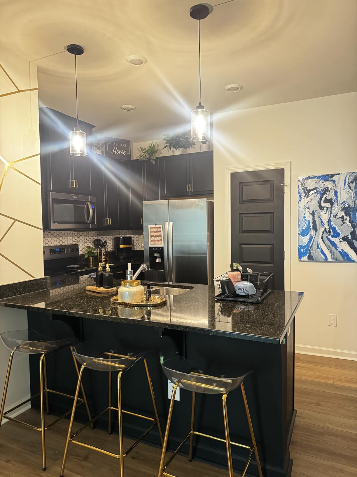 Modern Black Farmhouse Clear Glass Cylinder Pendant Light Fixture,Island Lights for Kitchen,Mini Pendant Lighting for Kitchen Island Decor - 4.75 Inch Shade 58 Inch Cord (Black 2 Pack) customer photo 2
