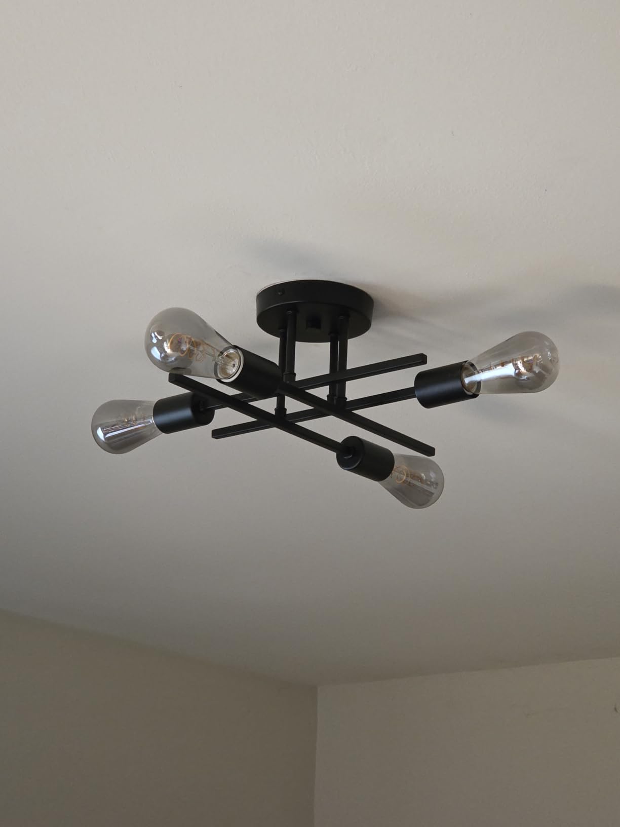 TOBUSA Semi Flush Mount Ceiling Light Fixture Matte Black, Modern Sputnik Close to Ceiling Light, Chandelier Light Fixture Ceiling for Bedroom Kitchen Living Room Dining Room, 4 Light E26 Socket customer photo 1