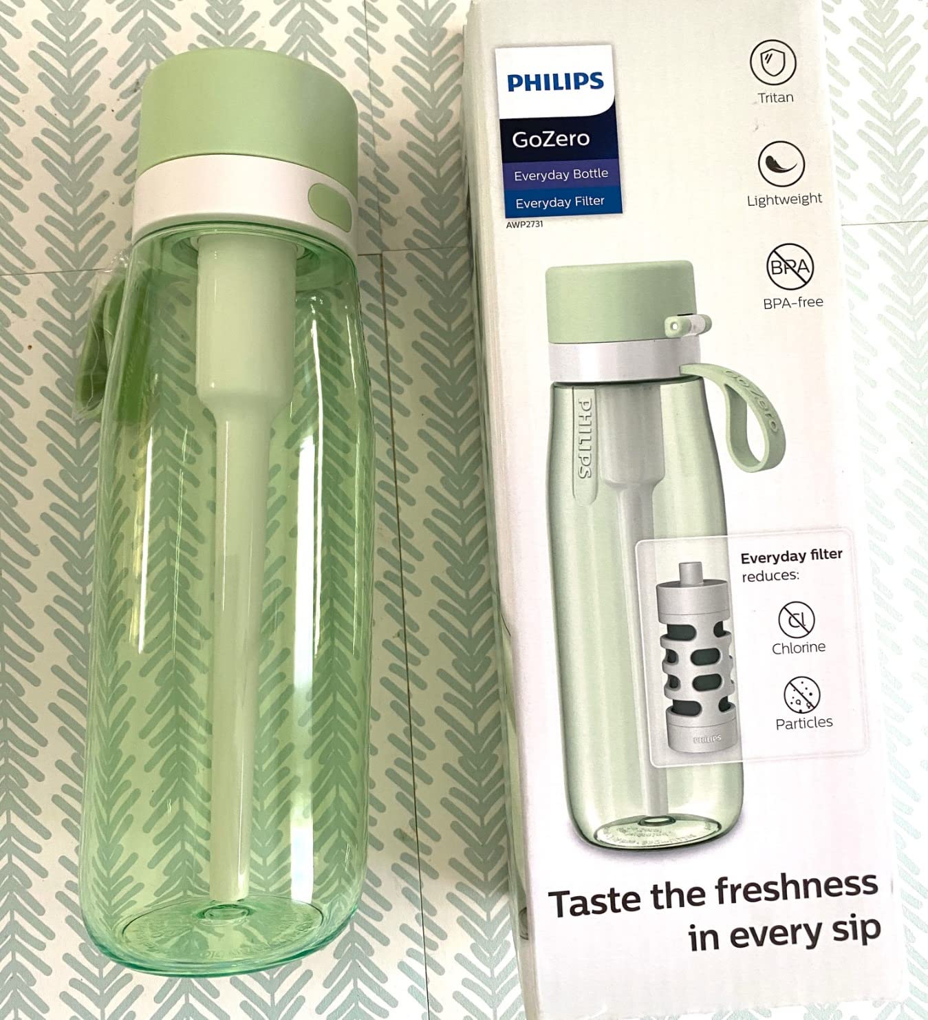 PHILIPS Filtered Water Bottle, BPA-Free Tritan, Travel Portable 22oz Grey | Eliminates Chlorine Taste. Features A Leakproof Lid And 2-Year Warranty. Filters 40 Gallons To Replace 450 Water Bottles customer photo 2