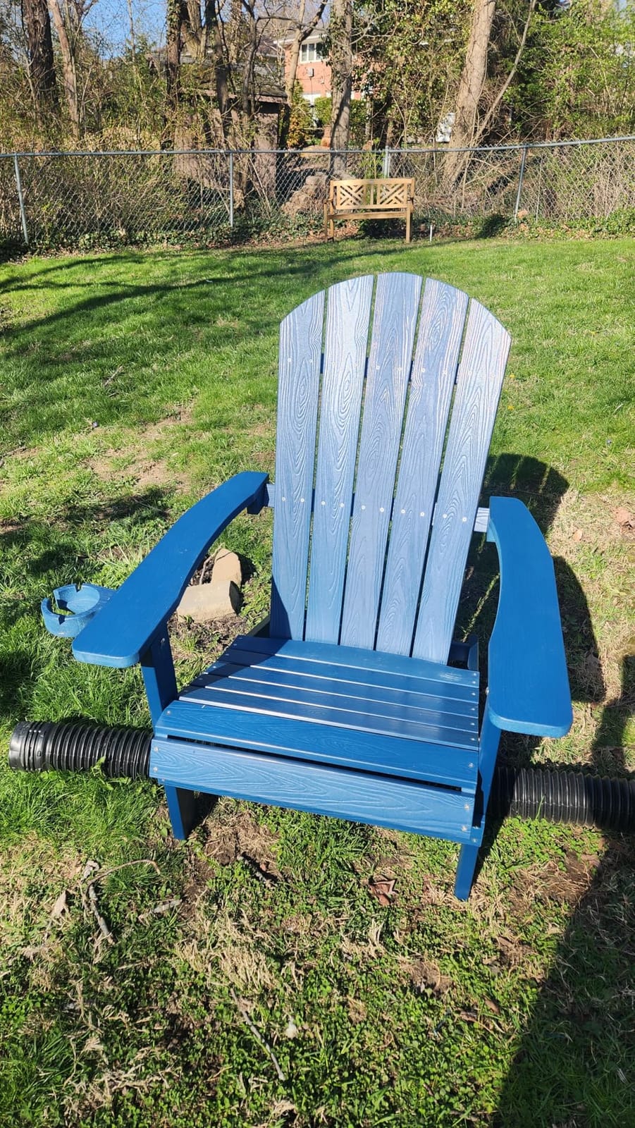 Adirondack Chair with Cup Holder, All-Weather Outdoor Chair, Blue | HIPS Plastic Fire Pit Chair with Wood Texture, Weather Resistant Lawn Chair for Outside Patio Garden Porch Deck Backyard customer photo 2