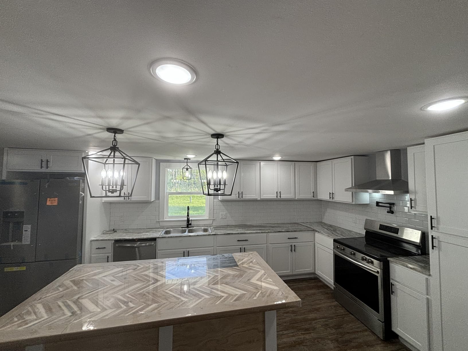Farmhouse Pendant Light for Kitchen Island, Modern Black | Adjustable Hanging Chain, Vaulted/Sloped Ceiling, Metal Cage, Industrial Light Fixture for Dining Room customer photo 1