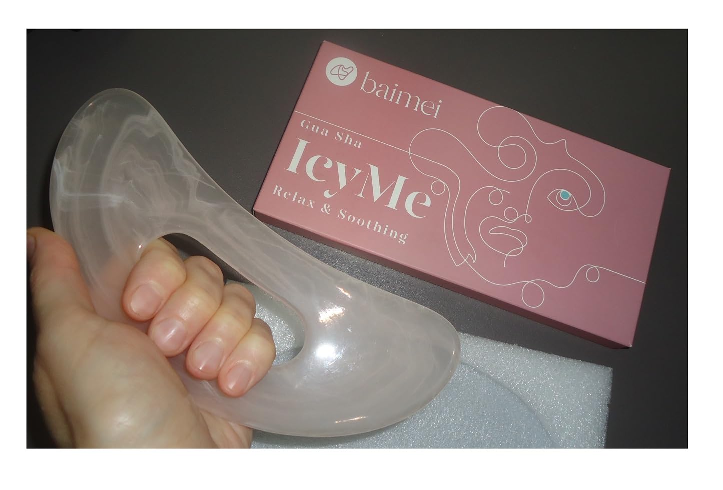 BAIMEI IcyMe Natural Jade Gua Sha Facial Tool-Green | Sculpt, Lift & Relieve Tension, Guasha Tool for Face with Smooth Cool Texture & Ergonomic Design, Self Care Gifts for Women customer photo 1
