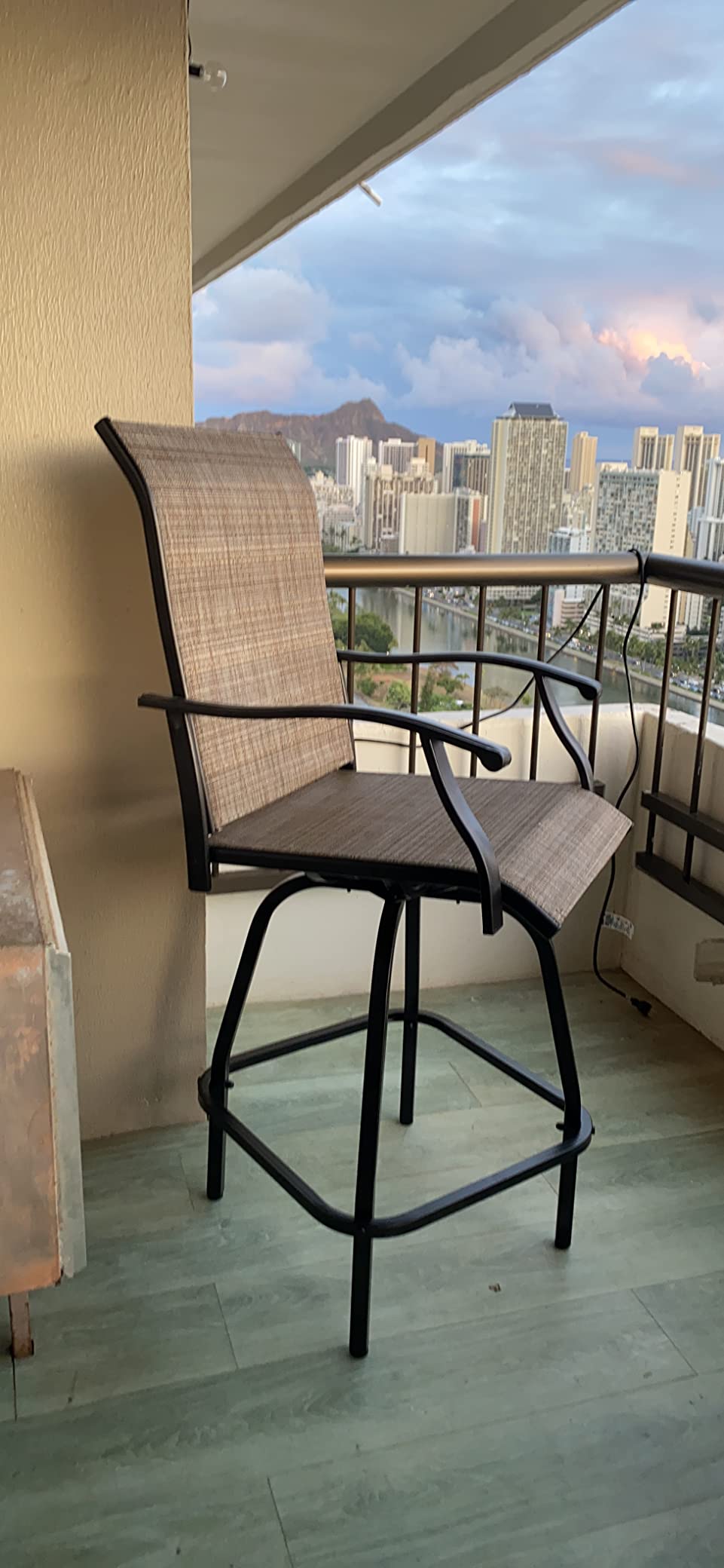 Outdoor Bar Stools Set of 2, Swivel Patio Bar Chairs w/Cushion, 360 Degree Smooth Rotation, All-Weather Metal Frame Back, 28