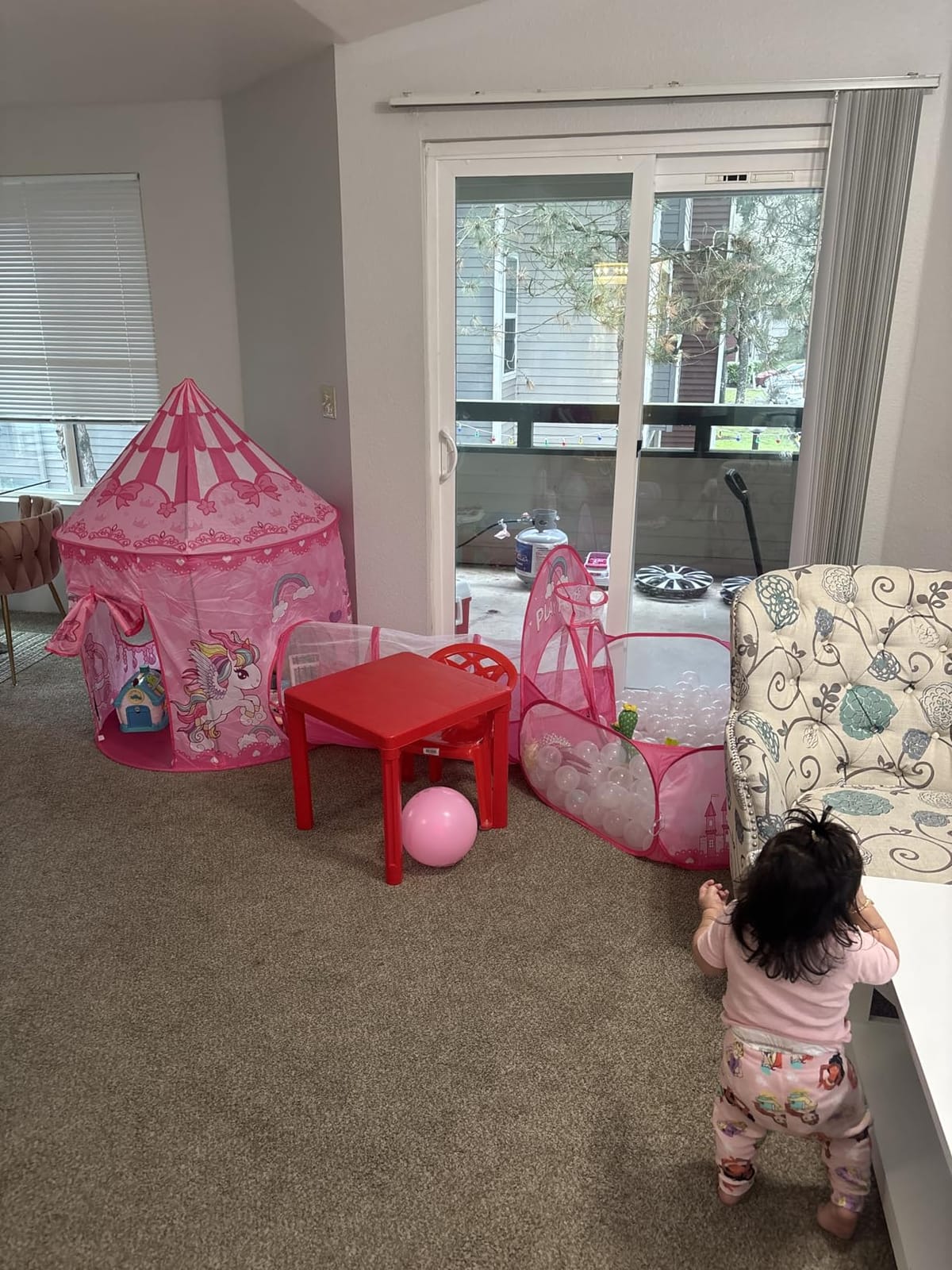 GeerWest 3PC Princess Tent for Girls with Kids Ball Pit and Crawl Tunnel for Toddlers, Pink Pop Up Playhouse Toys Indoor& Outdoor for Birthday Gifts customer photo 2