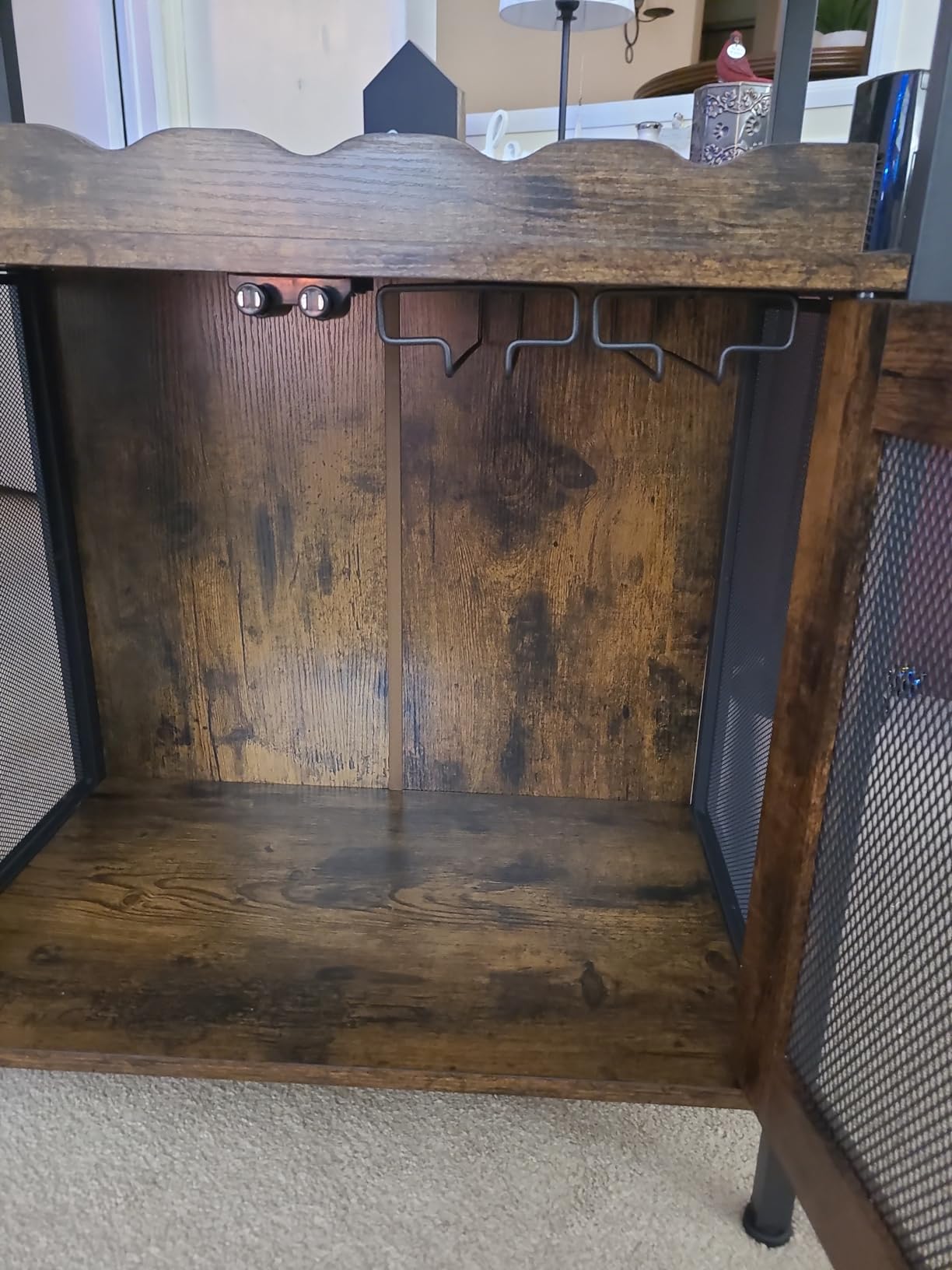 X-cosrack Wine Bar Rack Cabinet with Detachable Wine Rack, Coffee Bar with Glass Holder, Small Sideboard and Buffet Cabinet with Mesh Door, Rustic Brown(Patent Pending) customer photo 1