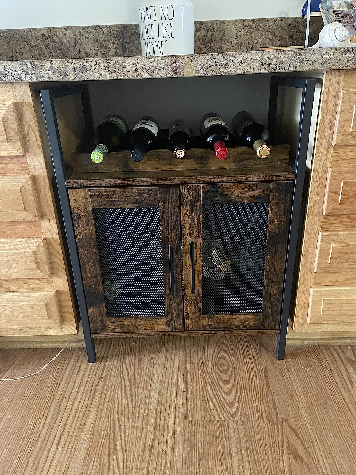 X-cosrack Wine Bar Rack Cabinet with Detachable Wine Rack, Coffee Bar with Glass Holder, Small Sideboard and Buffet Cabinet with Mesh Door, Rustic Brown(Patent Pending) customer photo 2