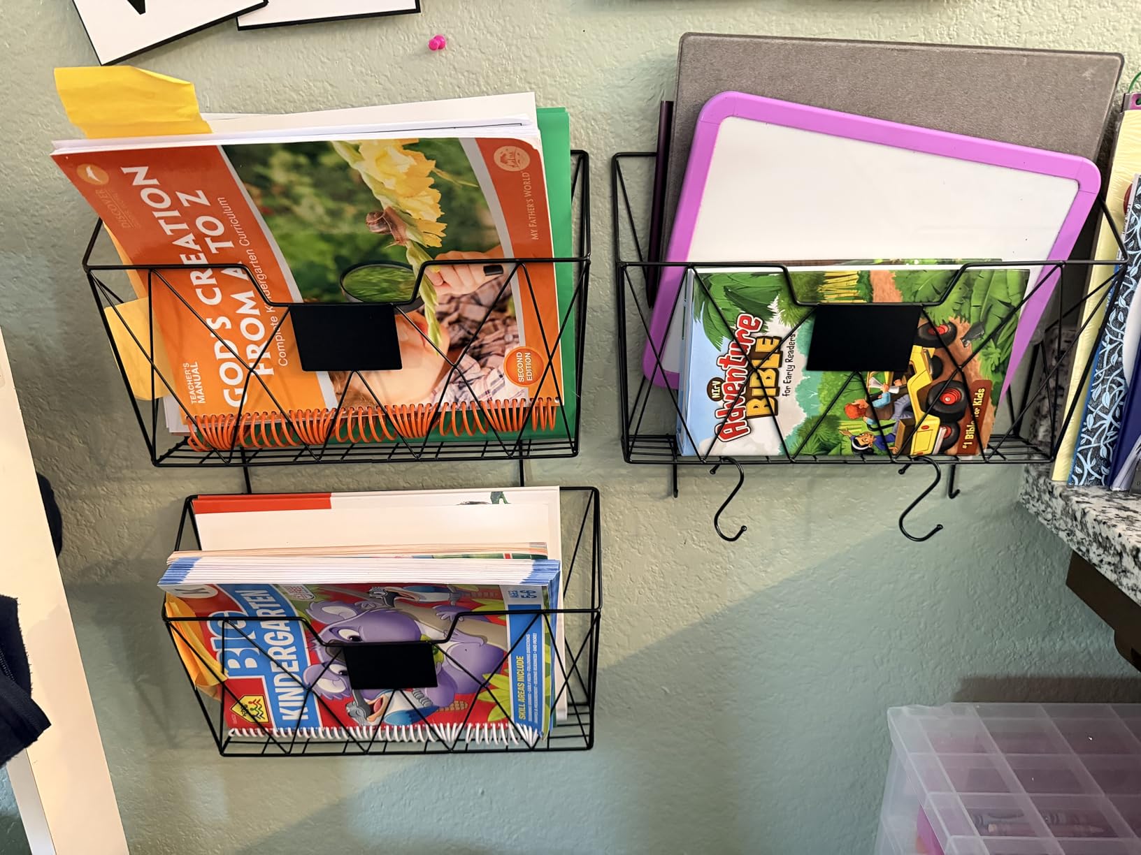 Wall File Organizer, 3 Pack Metal Wall Basket File Holder for Home Office | Vertical Hanging File Organizer, Mail Organizer Wall Mounted Magazine with Label Slot & Hooks, Sorts paper, Mails & Supplies customer photo 2
