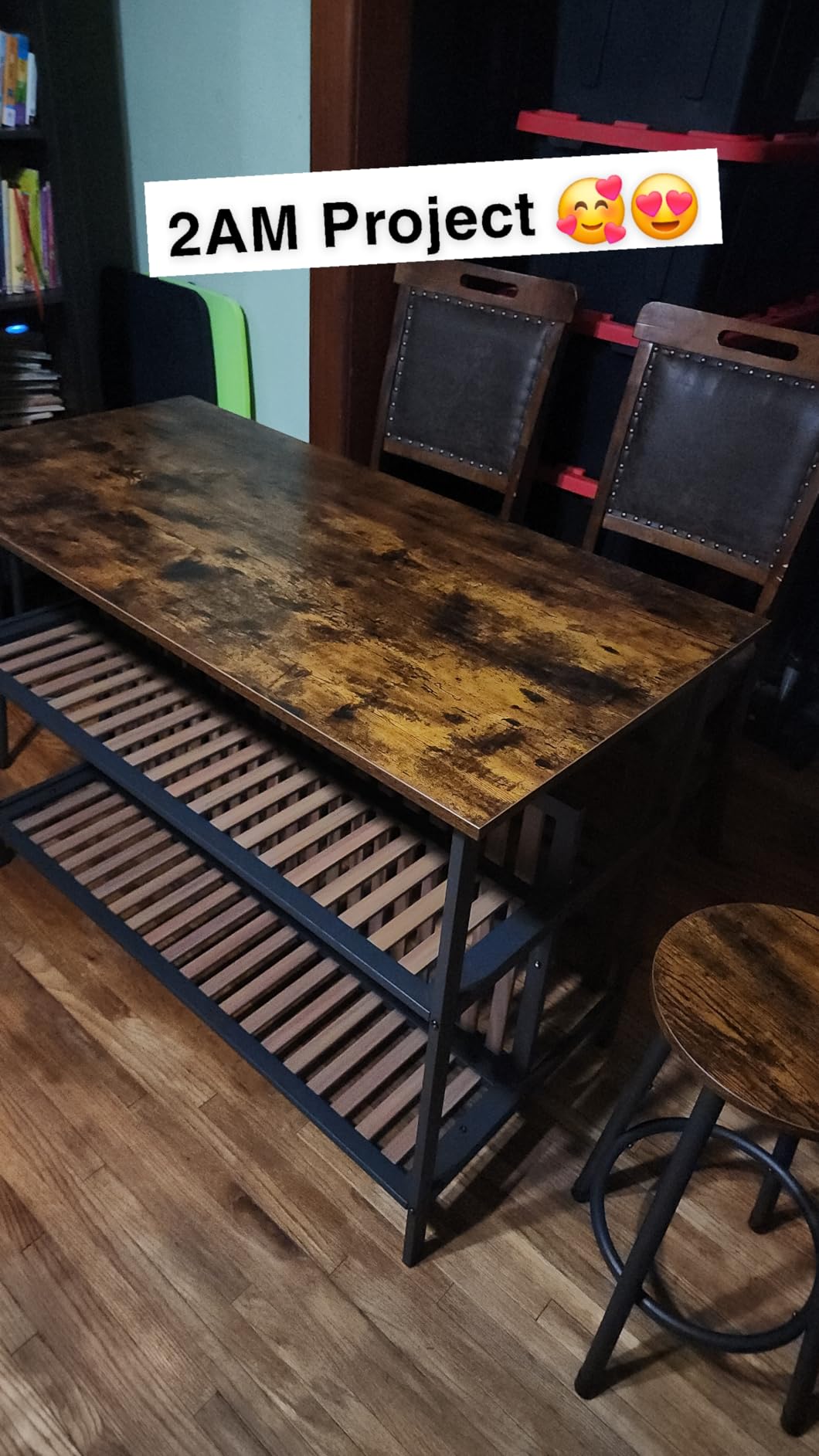 Kitchen Island with Seating & Storage, Farmhouse Dining Table Set for 2, Space-Saving 3 Piece Dining Set Table & Chairs Island Table for Kitchen, Apartment, Dining Room, Rustic Brown customer photo 2
