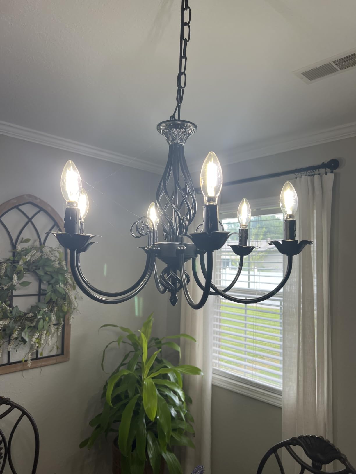 6-Light Farmhouse Candle Chandelier for Living Room, Rustic Industrial Pendant Ceiling Light fixture, Vintage Hanging Lamp for Bedroom Hallway Kitchen Dining Room Foyer, Matte Black E12 Socket customer photo 1
